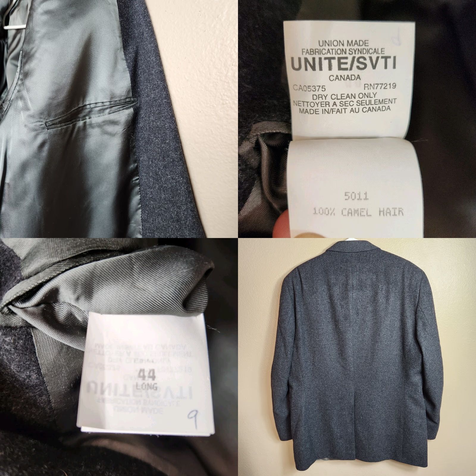 Camel VINTAGE Botany 500 Mens Sport Coat Charcoal Gray 2 Button Camel Hair Sz 44L Blazer Notch 3-Button Single-Breasted Mens Size 44R - 8 Thumbnail