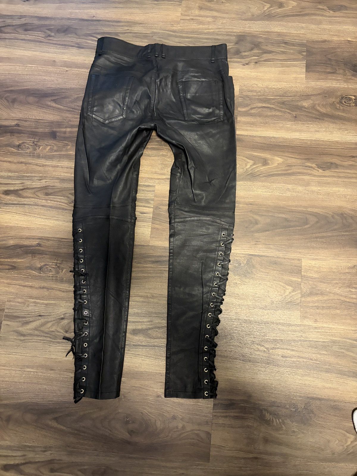 Balmain Balmain Lace-Up Lamb Leather Biker Jeans Size US 32 / EU 48 - 2 Thumbnail