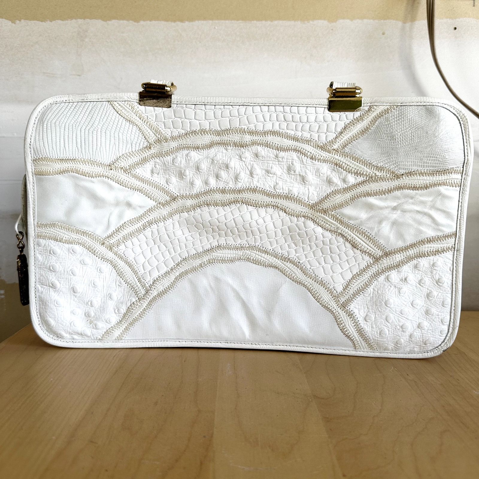 Other VTG Caprice Patchwork Bag Snakeskin Leather Ostrich White Size ONE SIZE - 9 Thumbnail