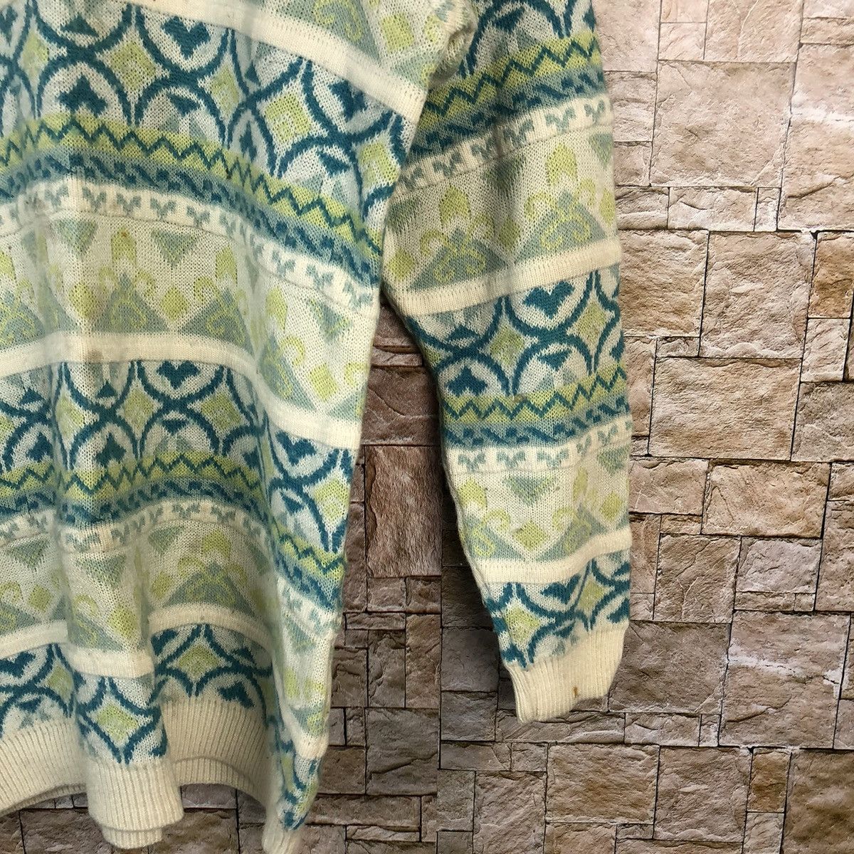 Homespun Knitwear × OVER THE STRiPES Italian designer vintage Stripe art Green Knitwear #A1047 Size S / US 4 / IT 40 - 8 Thumbnail