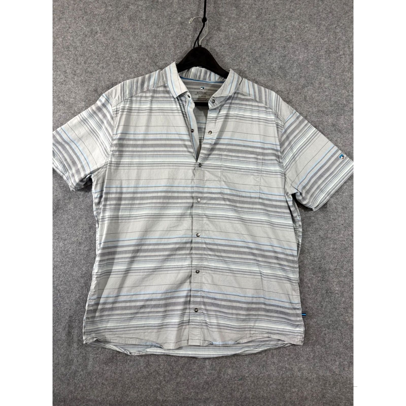 Vintage Kuhl Intriguer Shirt Mens XL Gray Striped Stretch Snap Front Short Sleeve Outdoor Logo Shirt Size US XL / EU 56 / 4 - 3 Thumbnail