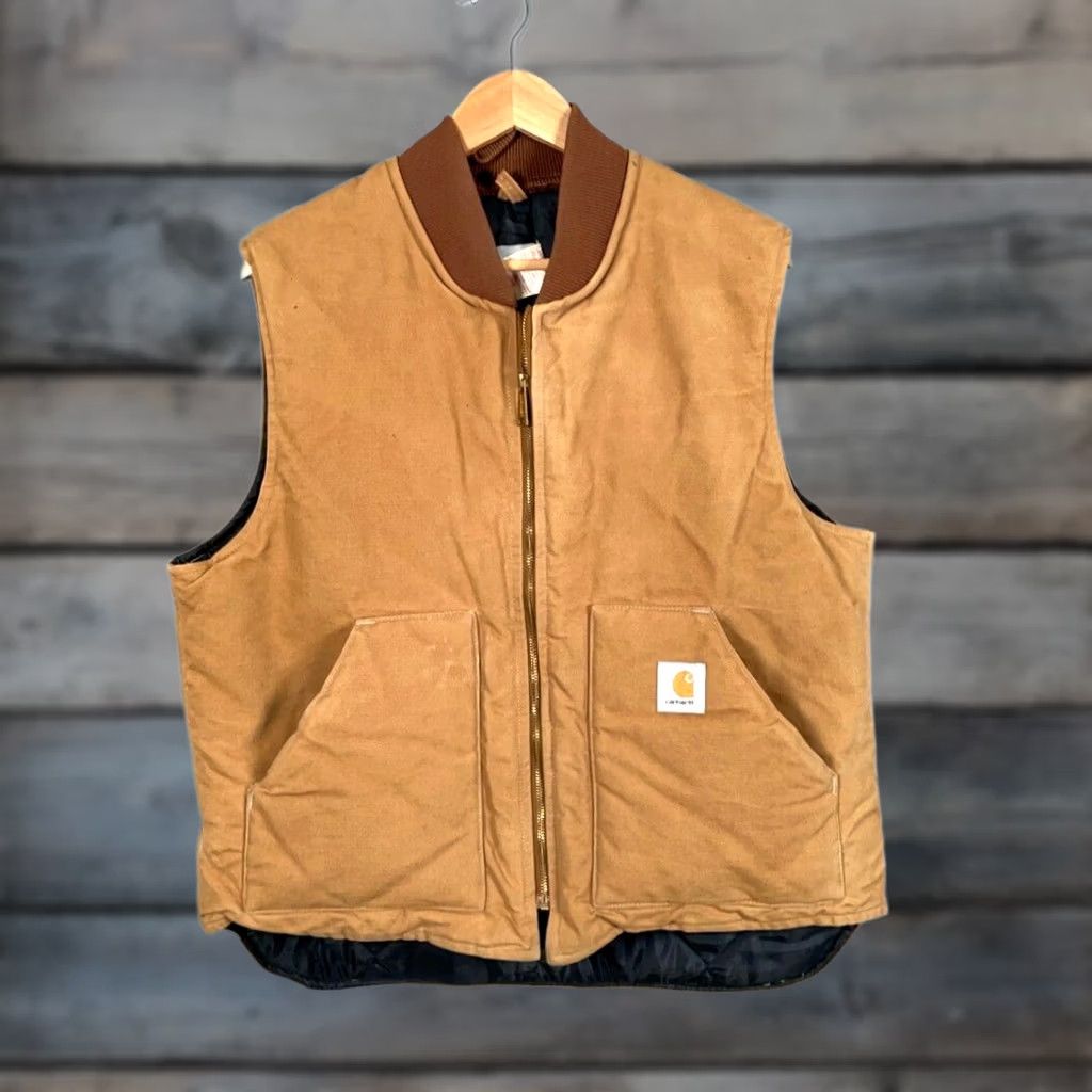 Carhartt VINTAGE Carhartt Vest Quilted Nylon Lined Zip Up Canvas 90s USA Made XL Brown Mens Vest Size US XL / EU 56 / 4 - 1 Thumbnail