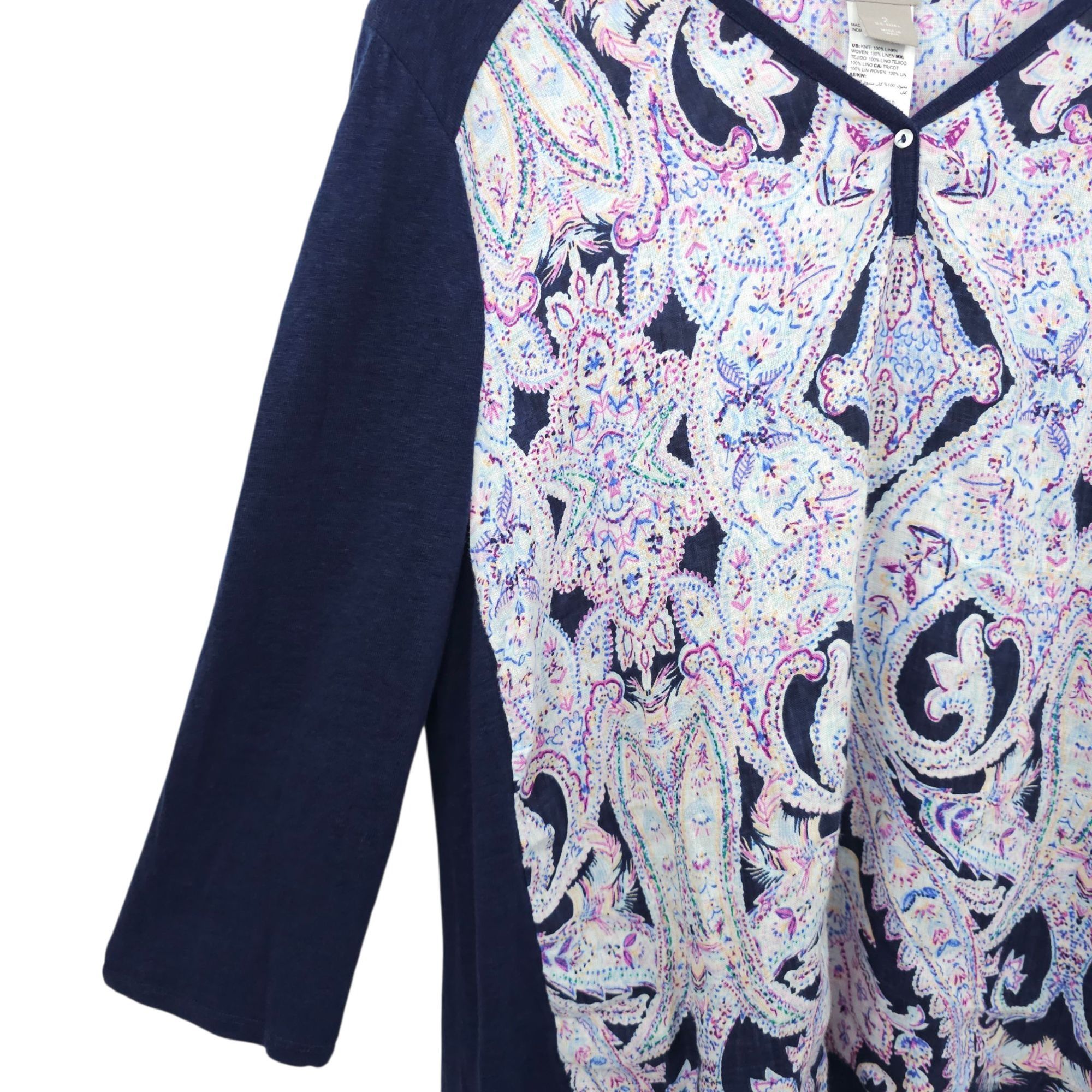 Chicos Chicos Pullover Top Womens 2 US L Paisley Linen 3/4 Sleeve Size L / US 10 / IT 46 - 10 Thumbnail
