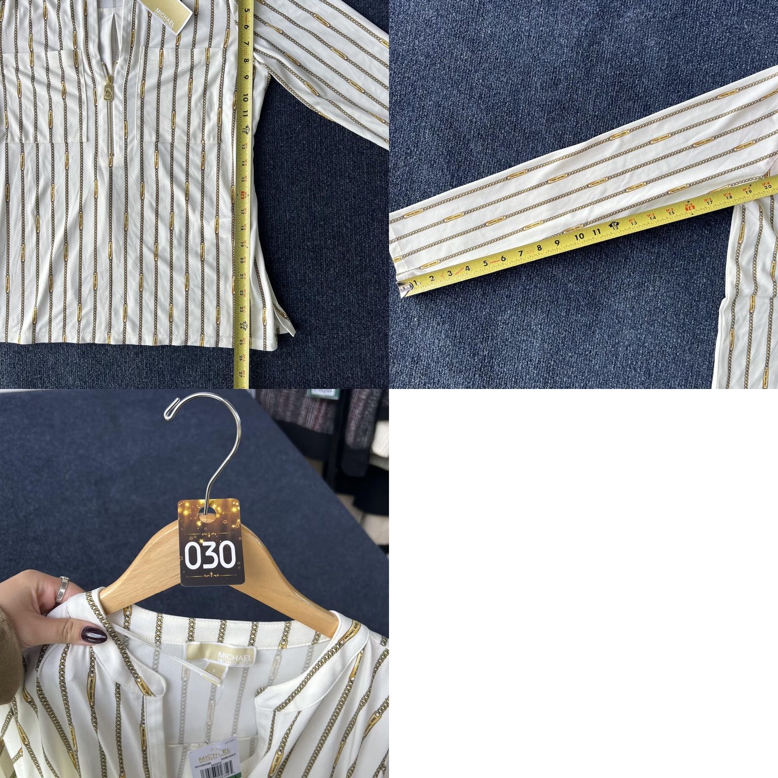 Michael Kors Michael Kors Shirt Womens Large Bone Gold Chain Print Half Zip OH1S4S8AN Size L / US 10 / IT 46 - 8 Thumbnail