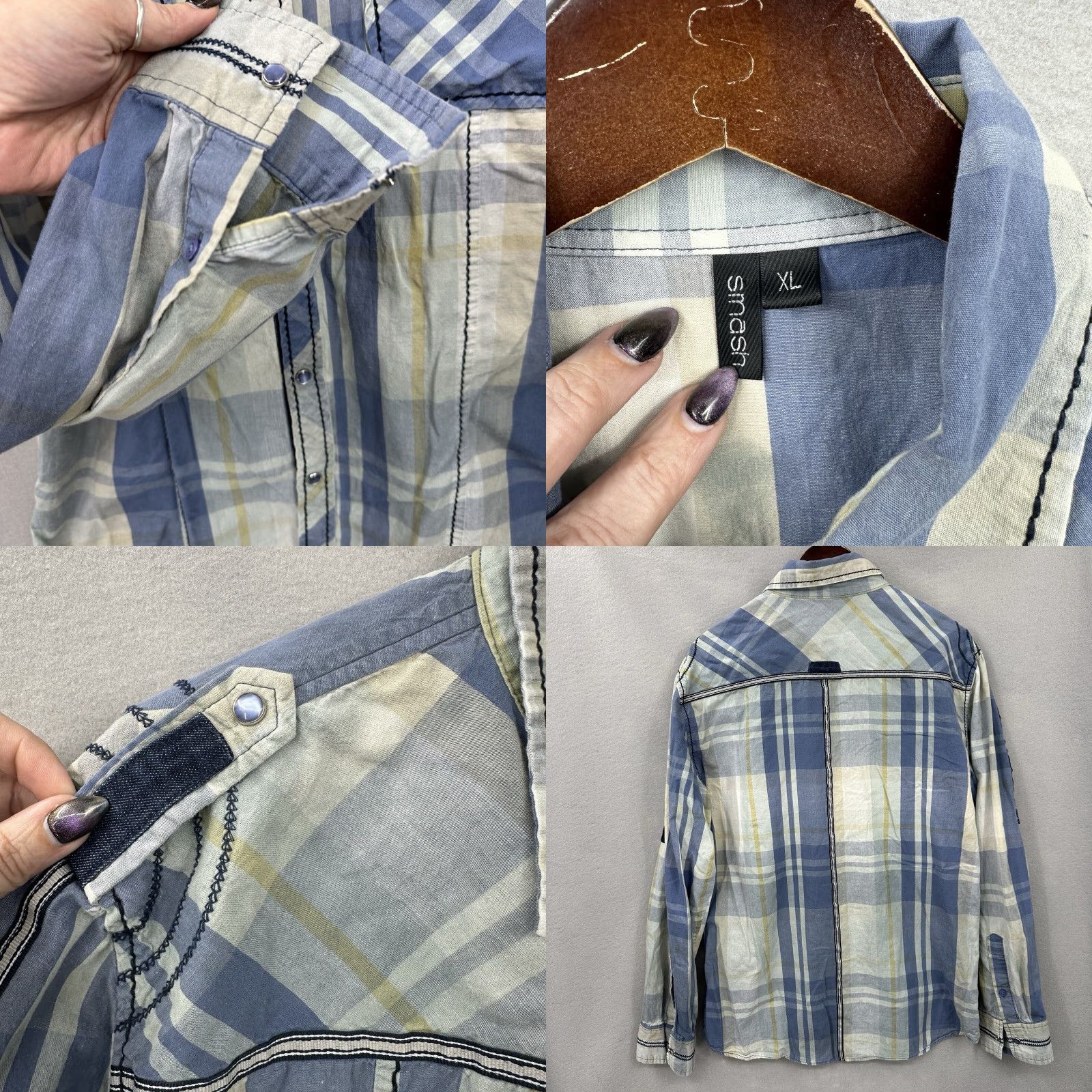 Vintage VINTAGE Smash Western Ranch Shirt Mens XL Pearl Snap Cowboy Rockabilly Denim Accents Size US XL / EU 56 / 4 - 8 Thumbnail