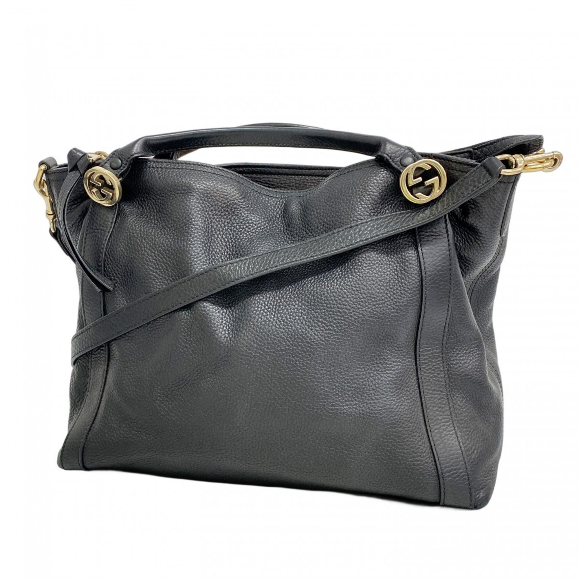Gucci Tote Bag Miss GG 323675 Leather Black Champagne Women's