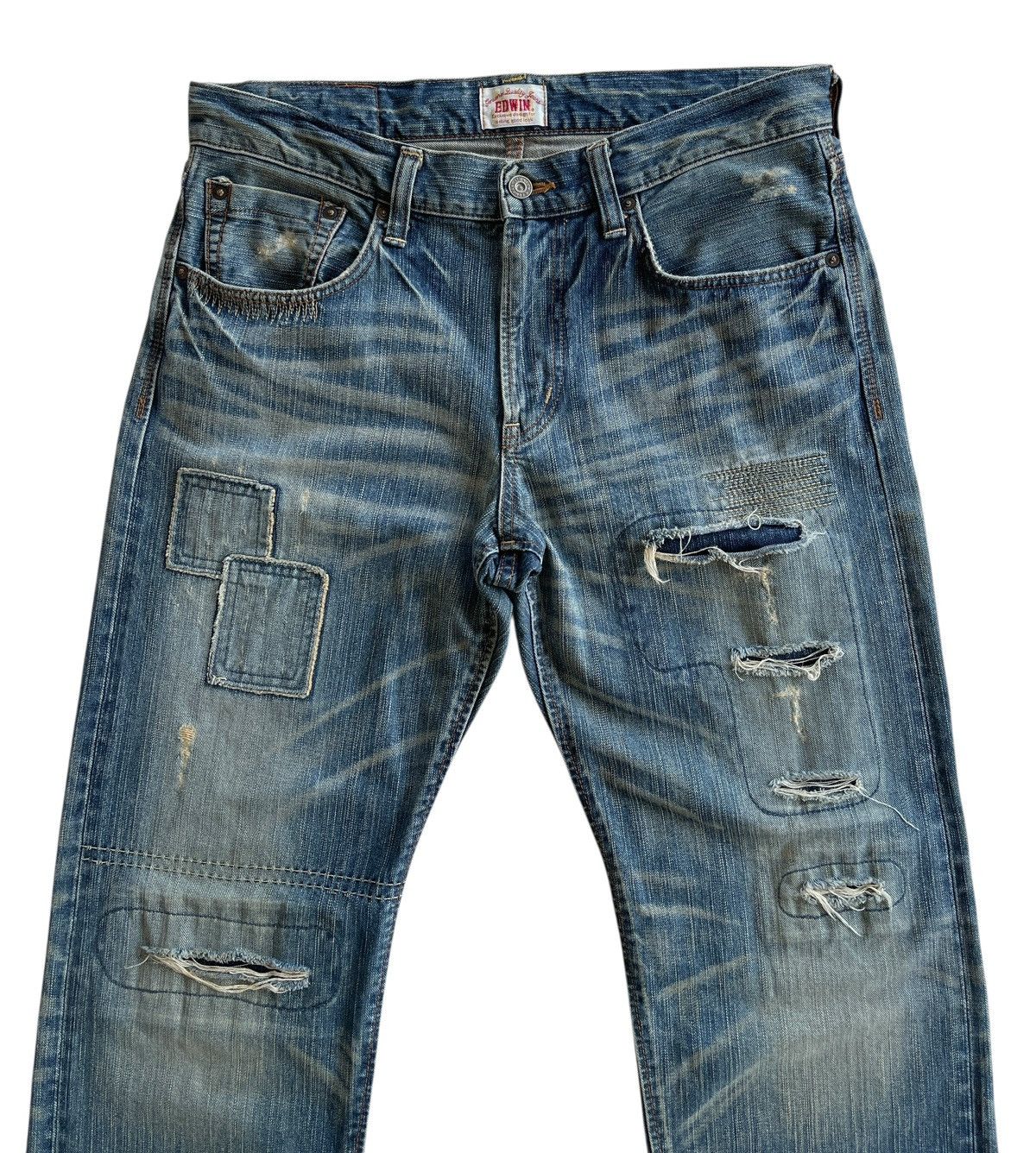 Japanese Brand Vintage Edwin Sashiko Boro Patchwork Distressed Denim Size US 35 - 3 Thumbnail