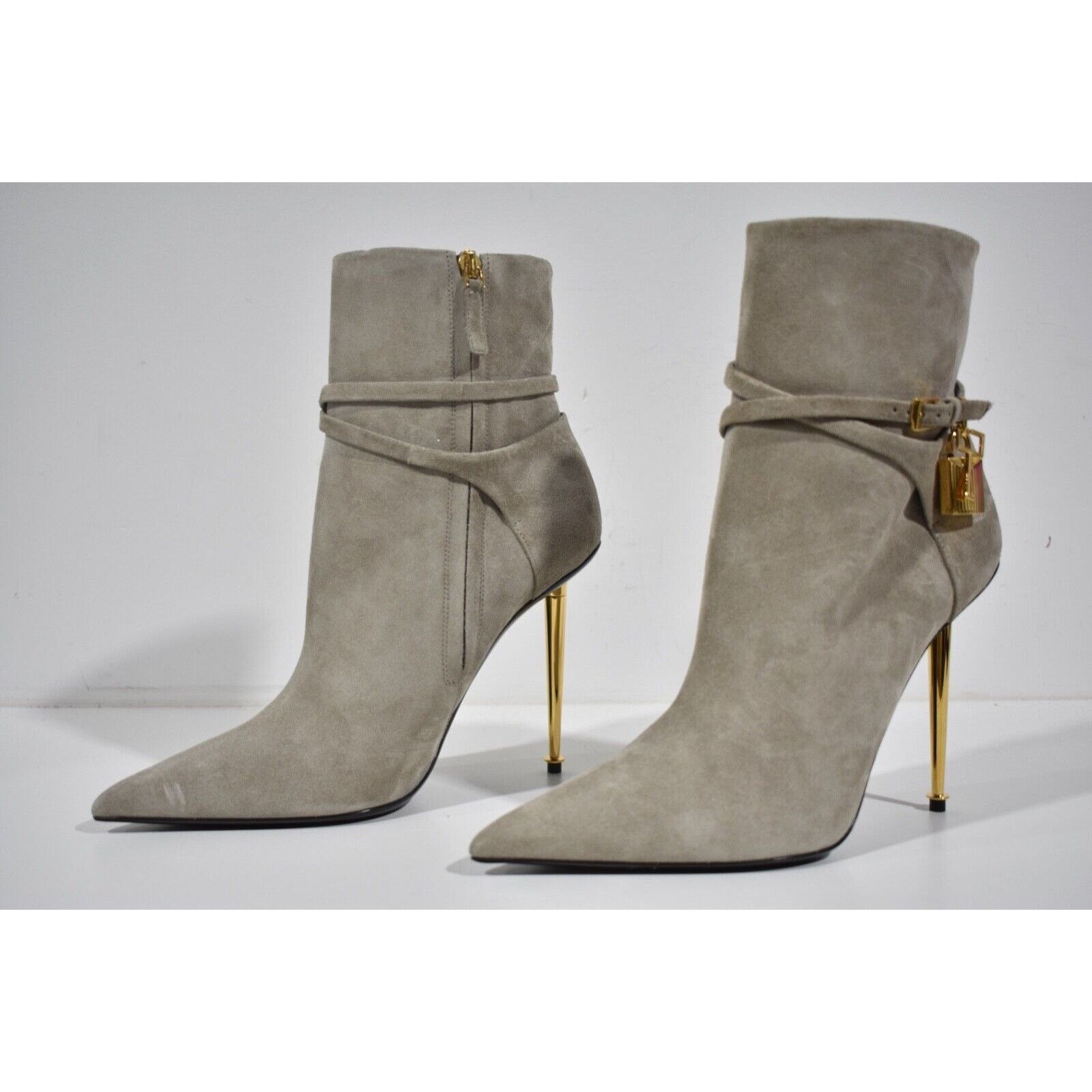 Tom Ford Tom Ford Padlock 105mm Pearl Grey Suede Ankle Strap Size US 9 / IT 39 - 10 Thumbnail