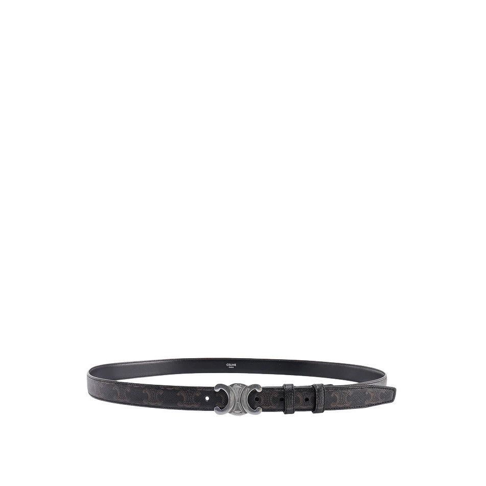 CELINE $650 Medium Triomphe Black Canvas 25mm Belt New & Aut