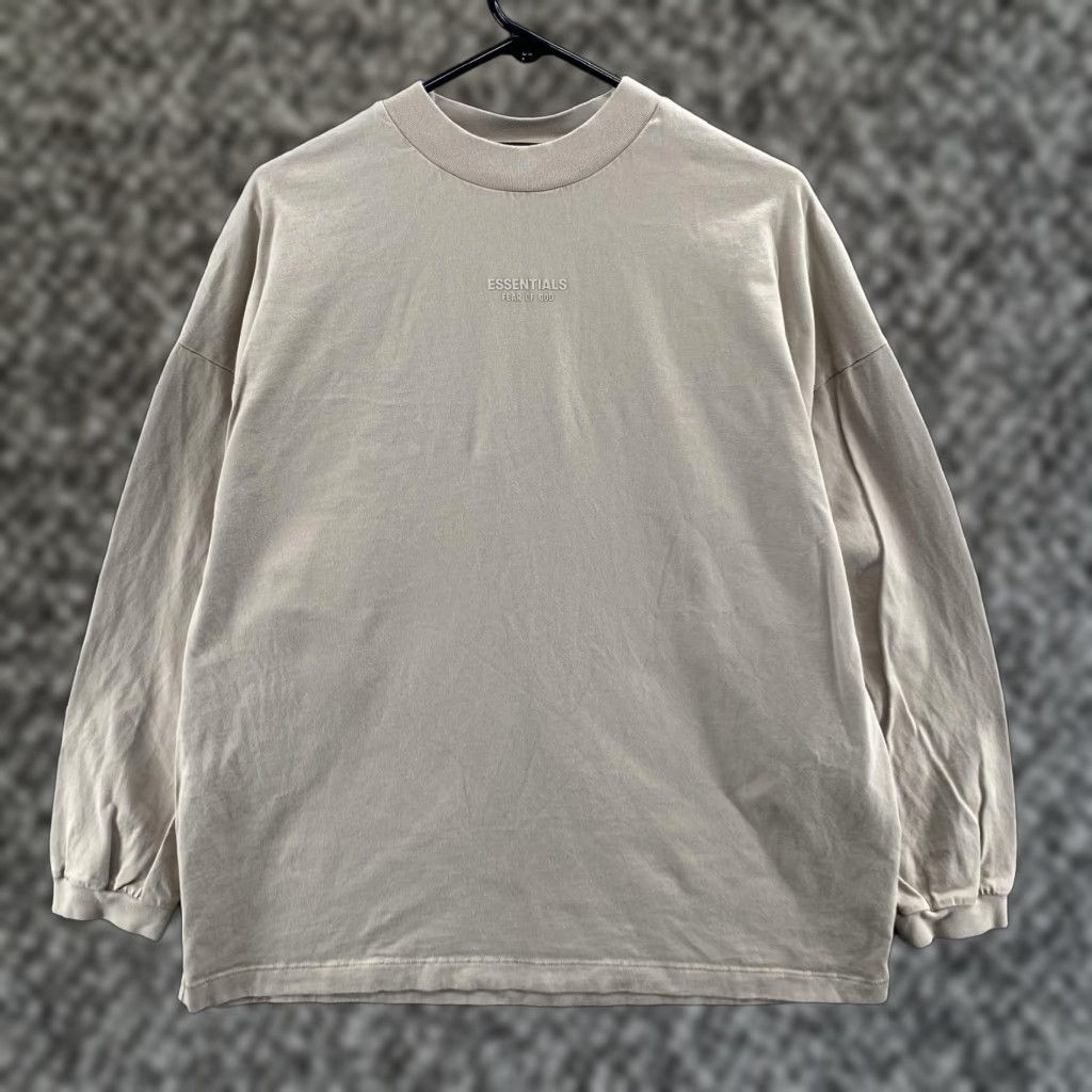Fear of God Essentials Shirt Mens Medium Beige Long Sleeve Graphic Crewneck