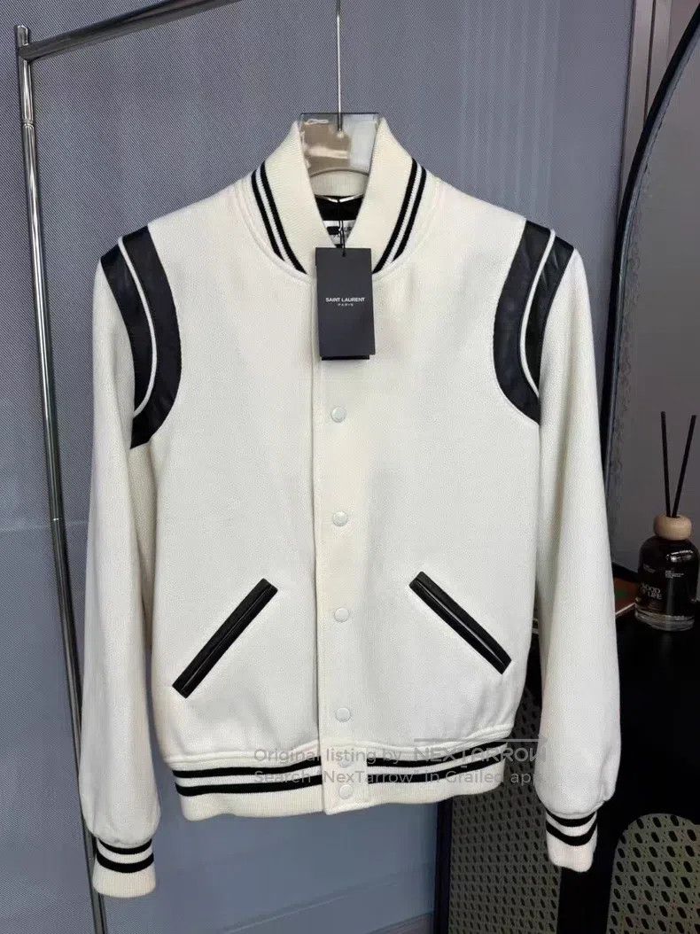 Saint Laurent Paris White patchwork leather baseball jacke
