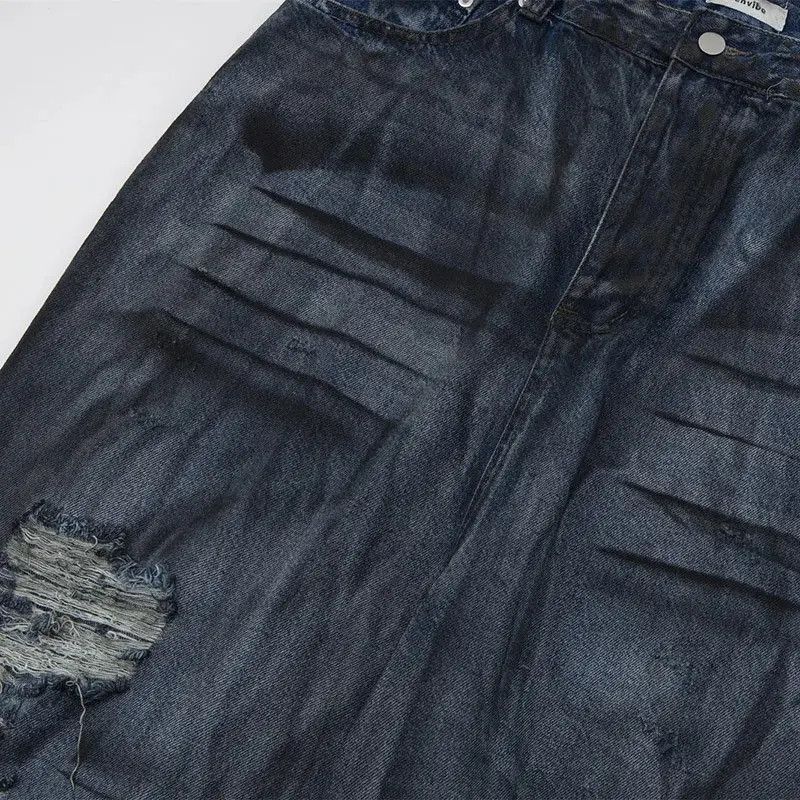 Japanese Brand × Jean Retro faded corrugated distressed wide-leg jeans Size US 34 / EU 50 - 6 Thumbnail
