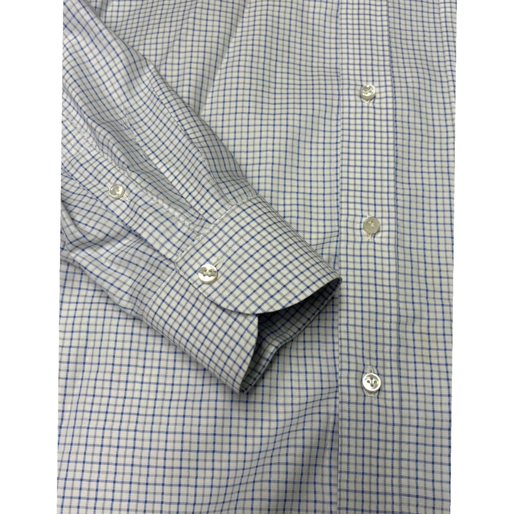 Vintage Luigi Borrelli Napoli Mens Shirt 17.5 44 Blue White Micro Check Made Italy Dress Shirt Classic Fit Size US XXL / EU 58 / 5 - 3 Thumbnail