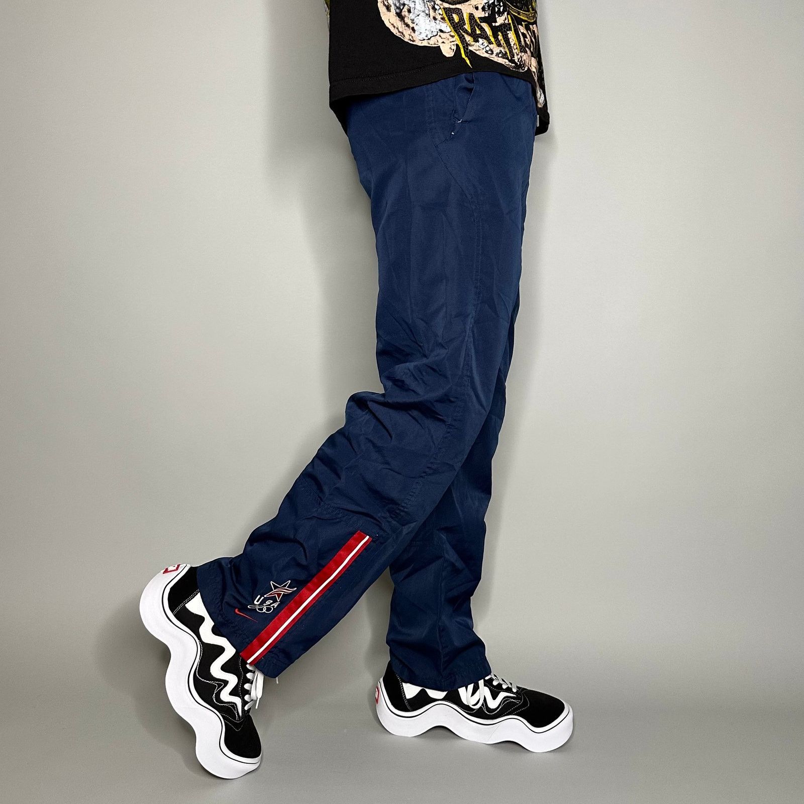 Nike × Vintage Vintage 90s Nike Track Pants Womens L Navy Blue Polyester Size 34" / US 12 / IT 48 - 1 Thumbnail