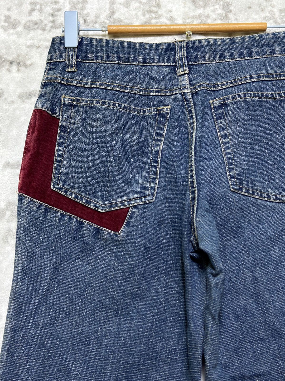 Hysteric Glamour No Boundaries Y2K Patchwork Velvet Bootcut Flare Denim Jeans Size US 27 - 11 Thumbnail