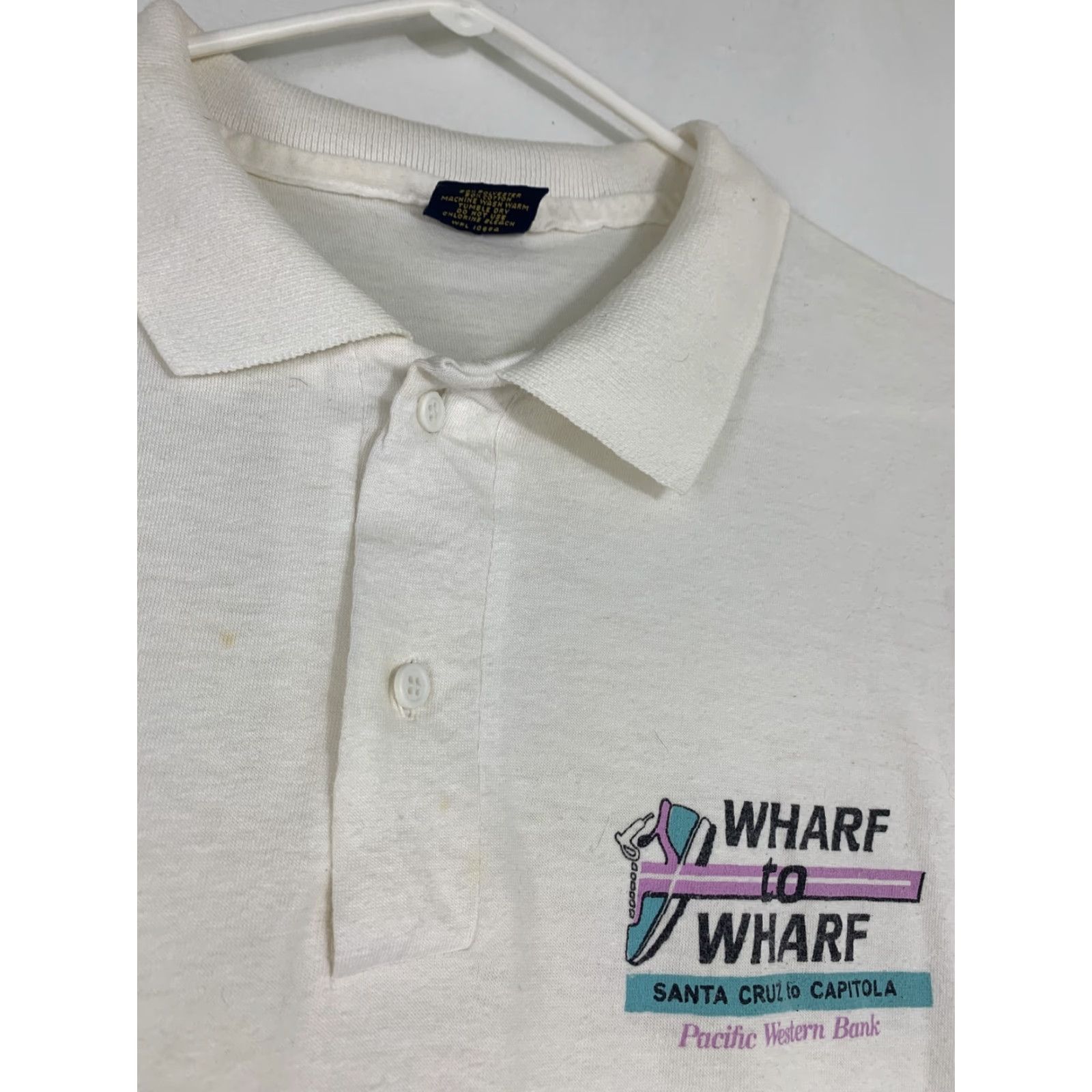 Anvil VINTAGE Anvil Polo Shirt Men XL White Cotton Blend Marathon Runner 1989 Santa Cruz Wharf To Wharf Shirt Size US XL / EU 56 / 4 - 3 Thumbnail