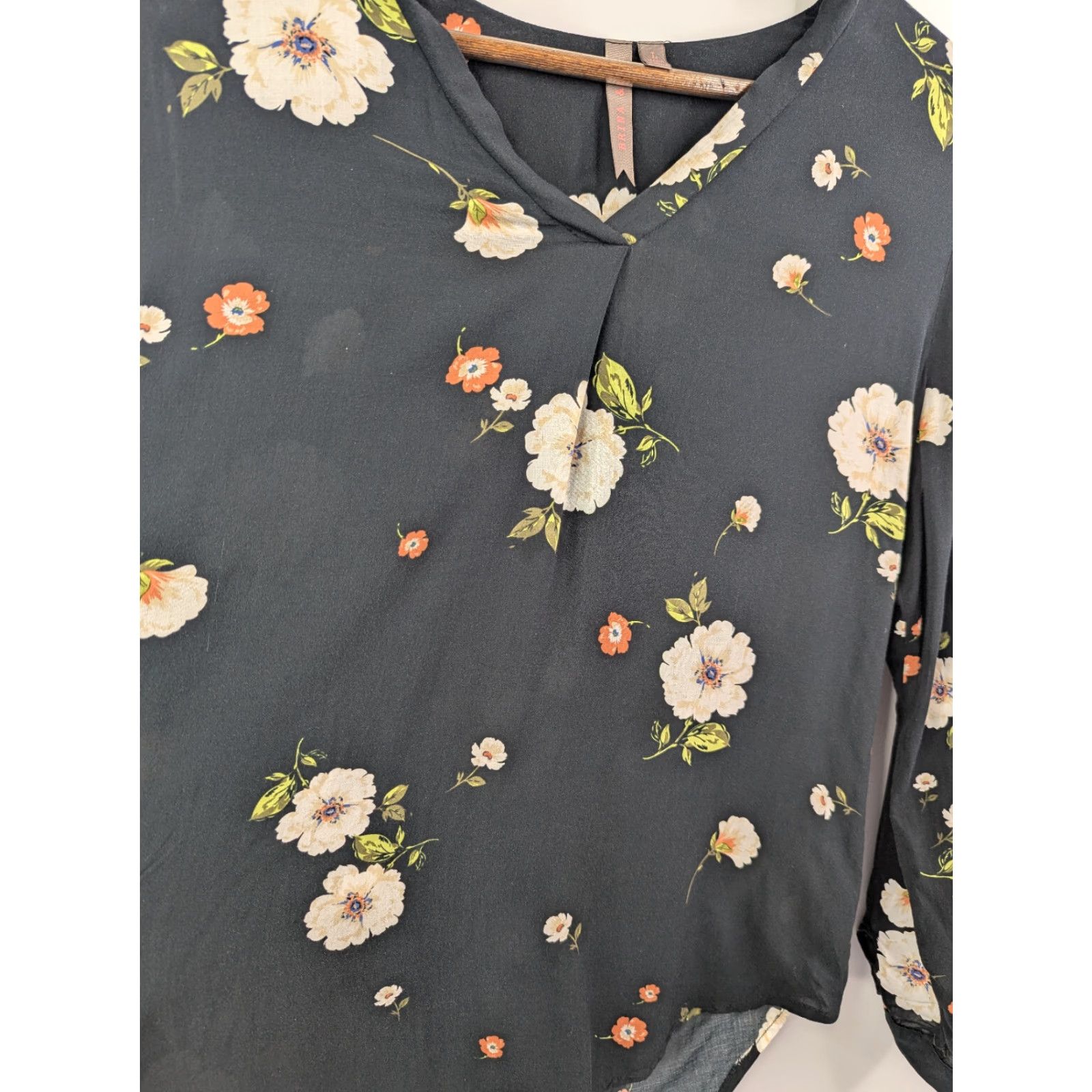Vintage Brina & EM Blouse Shirt Floral Long Sleeve V-Neck Women's Large Black Size L / US 10 / IT 46 - 3 Thumbnail