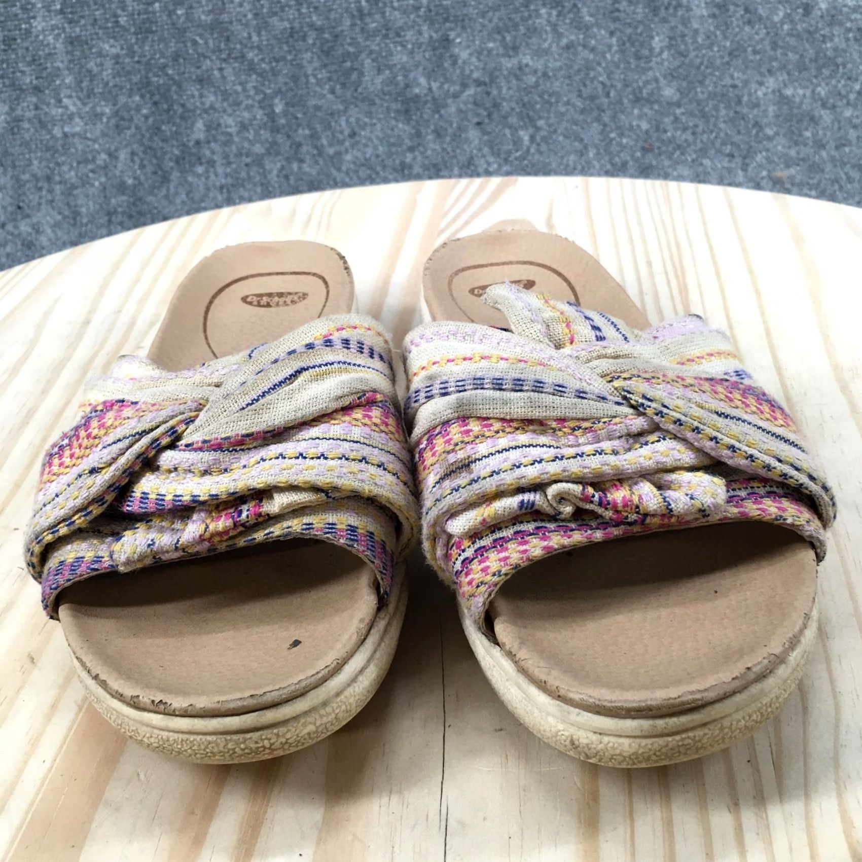 Vintage Dr Scholl's Sandals Womens 7 M Willow Slide Flats Slip On Beige Fabric Open Toe Size US 7 / IT 37 - 6 Thumbnail