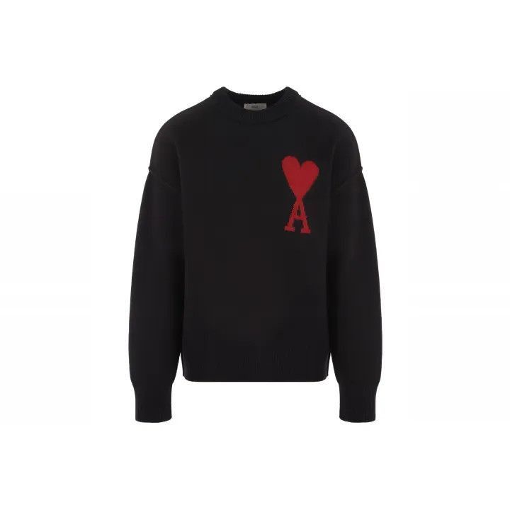 AMI AMIPARIS Classic Red Heart Wool Sweater -2507 Size US S / EU 44-46 / 1 - 1 Thumbnail