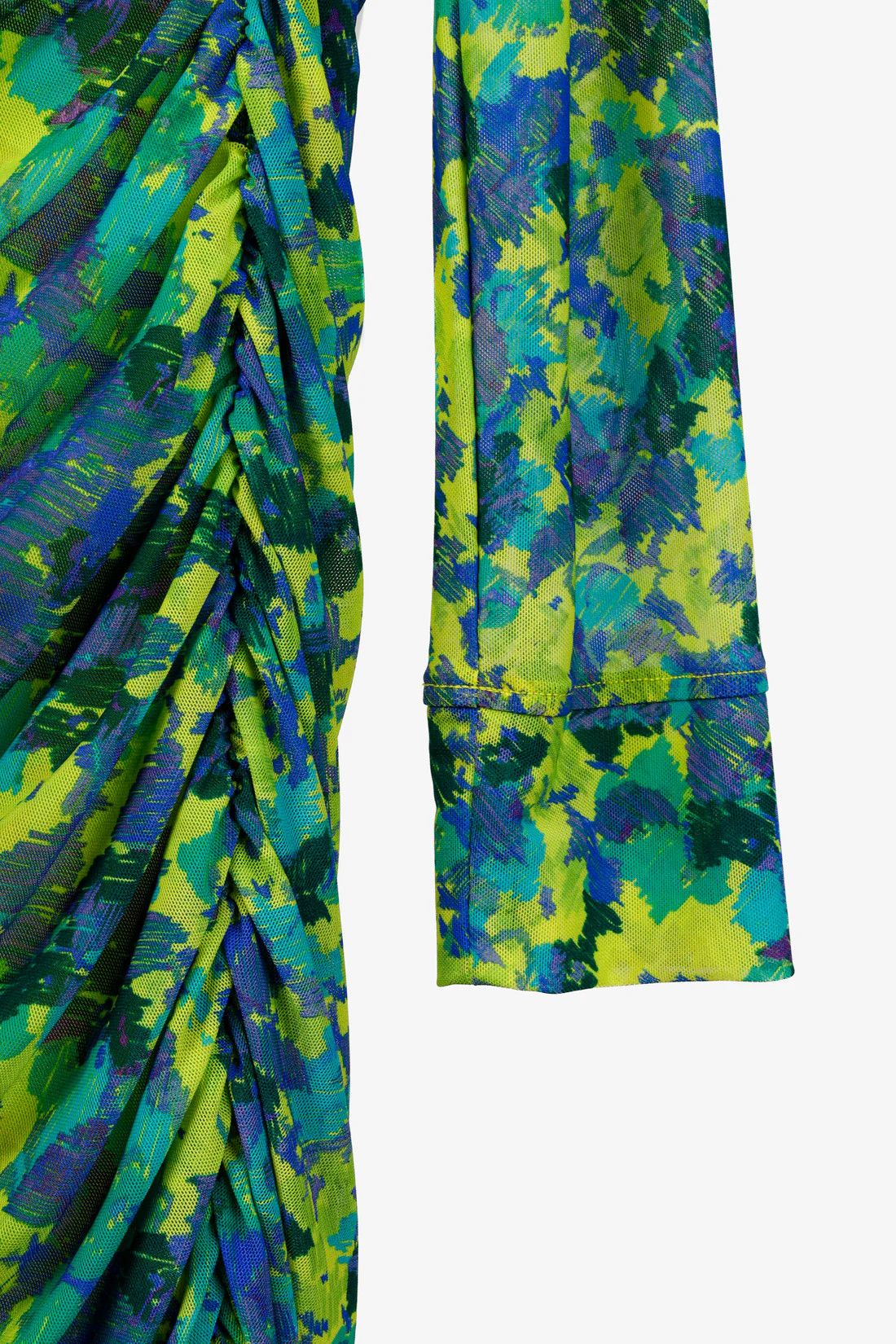 Ganni Ganni 2021 Green Ruched Printed Mesh Midi Dress Size S / US 4 / IT 40 - 5 Thumbnail
