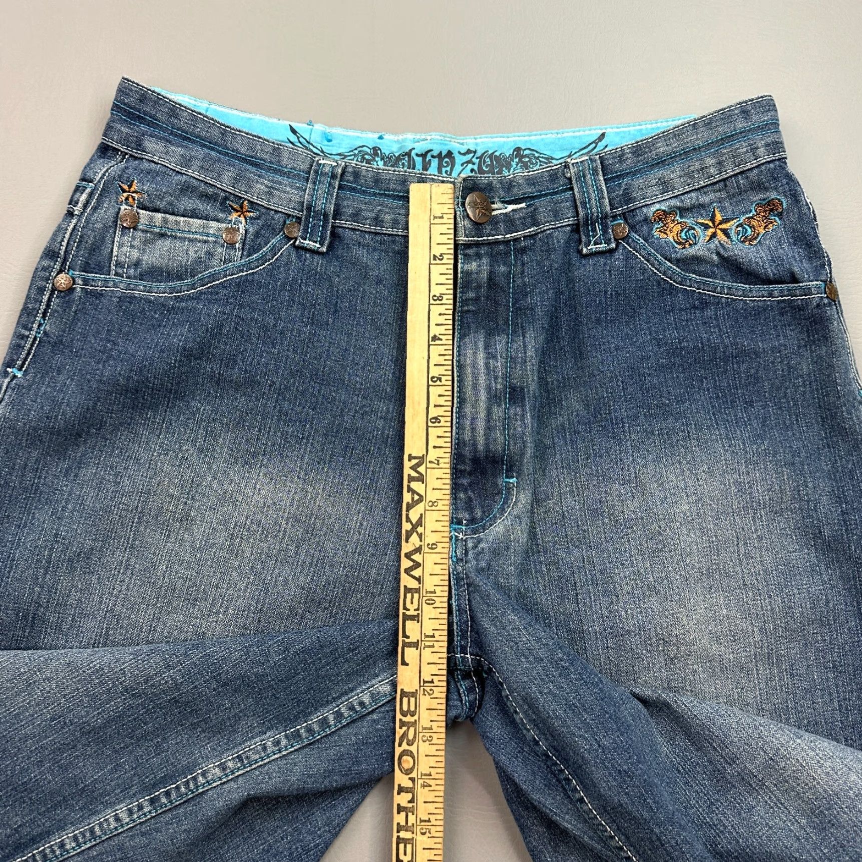 Denime VINTAGE Jinzu Shorts Mens 34 Blue Denim Baggy Embroidered Hip Hop Punk Skate Y2K Size US 34 / EU 50 - 3 Thumbnail