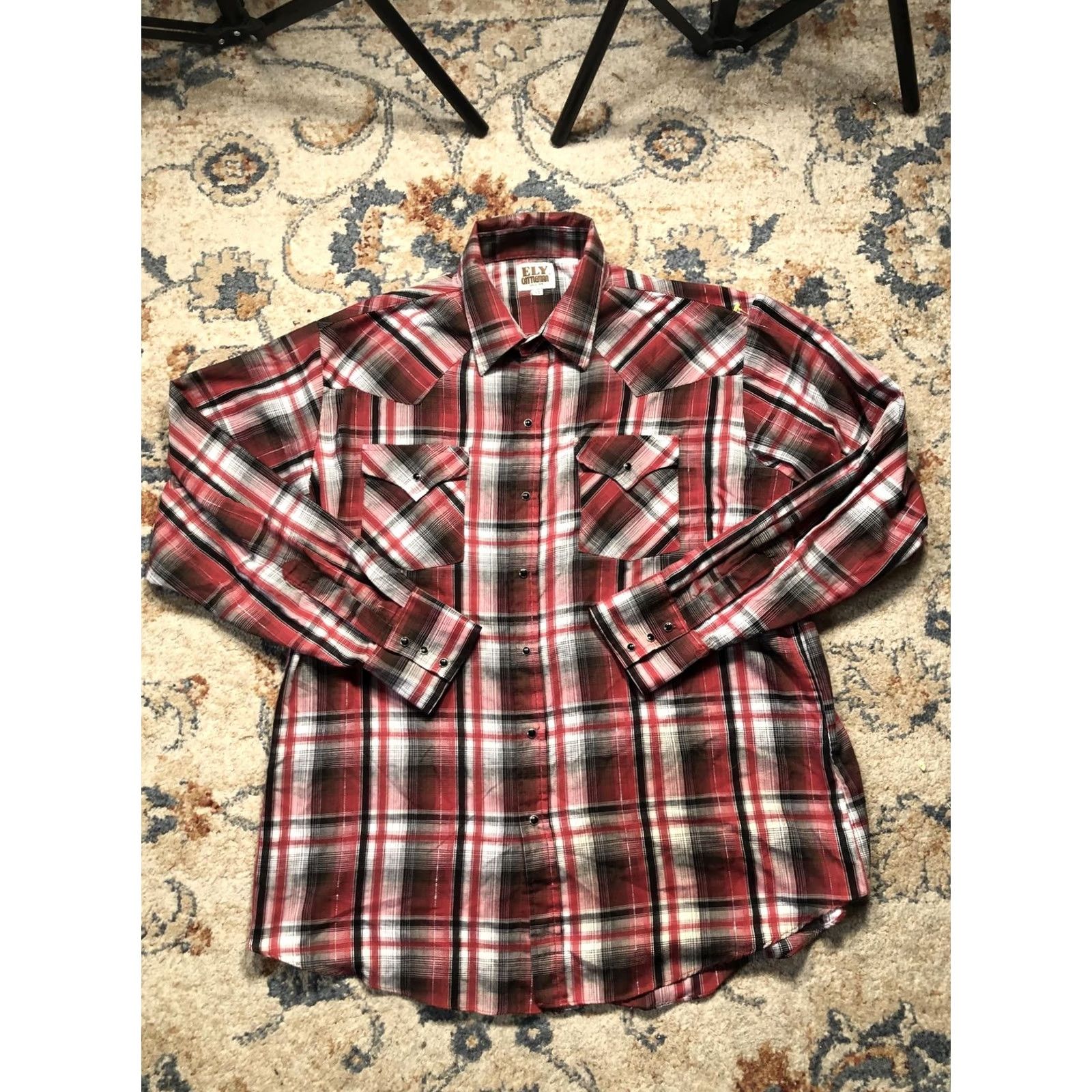 Vintage Ely Cattleman Shirt Mens XL Red Plaid Western Pearl Snap Long Sleeve Cowboy Size US XL / EU 56 / 4 - 2 Thumbnail