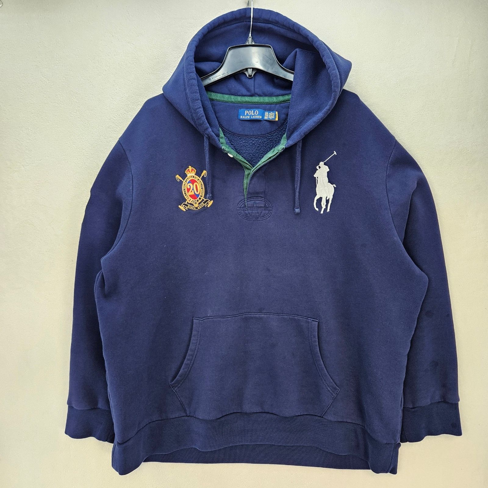 Polo Ralph Lauren POLO RALPH LAUREN MEN'S XXL PONY NAVY CREST HOODY OIL STAIN Size US XXL / EU 58 / 5 - 1 Thumbnail