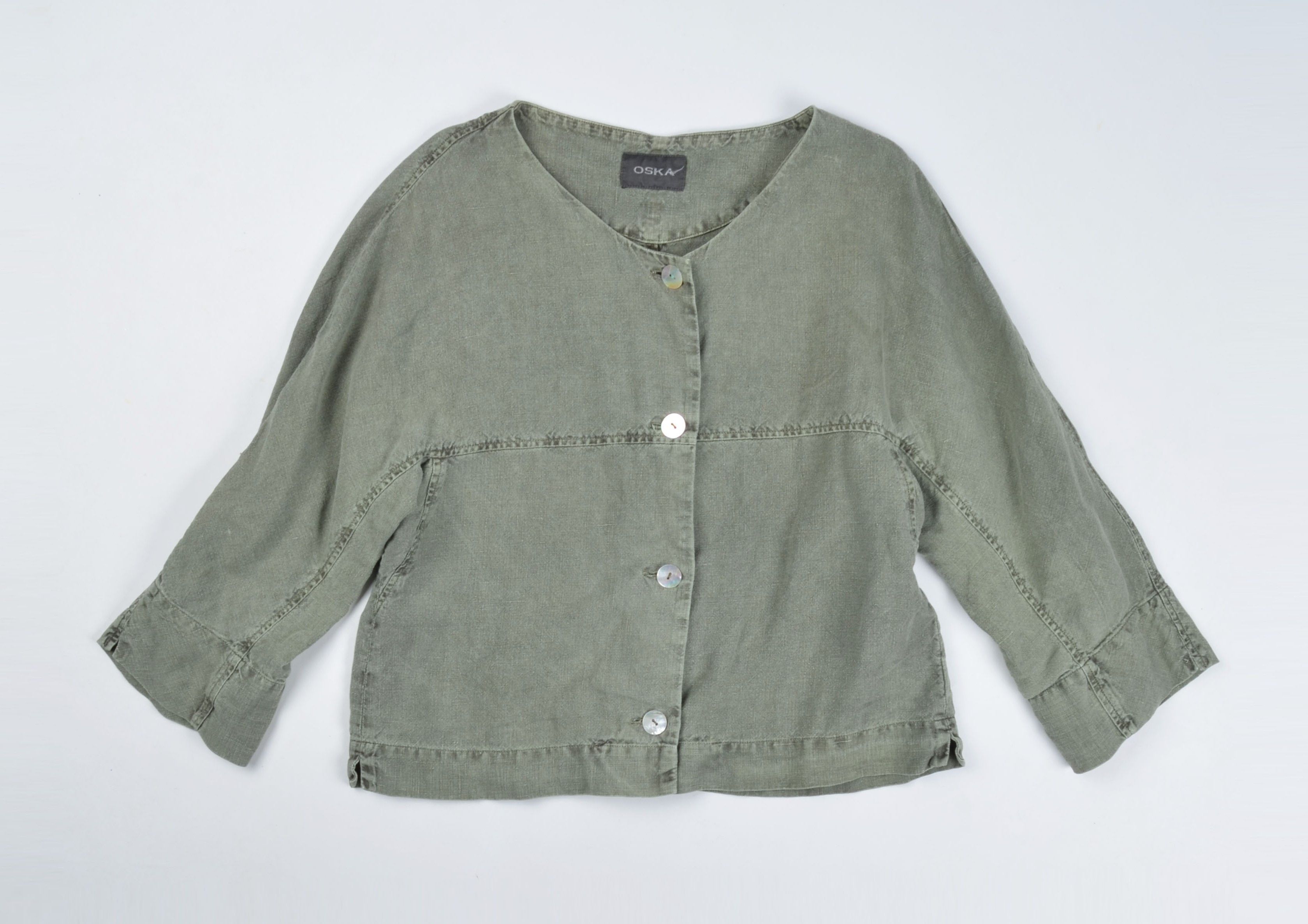 OSKA OSKA Avant Garde Boho Linen Khaki Blouse Blazer Size S / US 4 / IT 40 - 3 Thumbnail