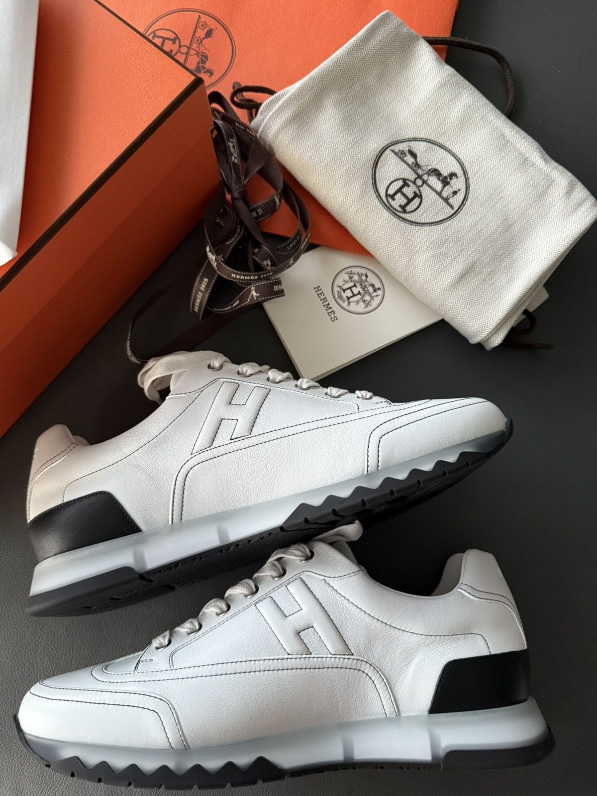 Hermes Brand New Hermes H Logo Leather Sneaker Full Set Size US 10.5 / EU 43-44 - 1 Thumbnail