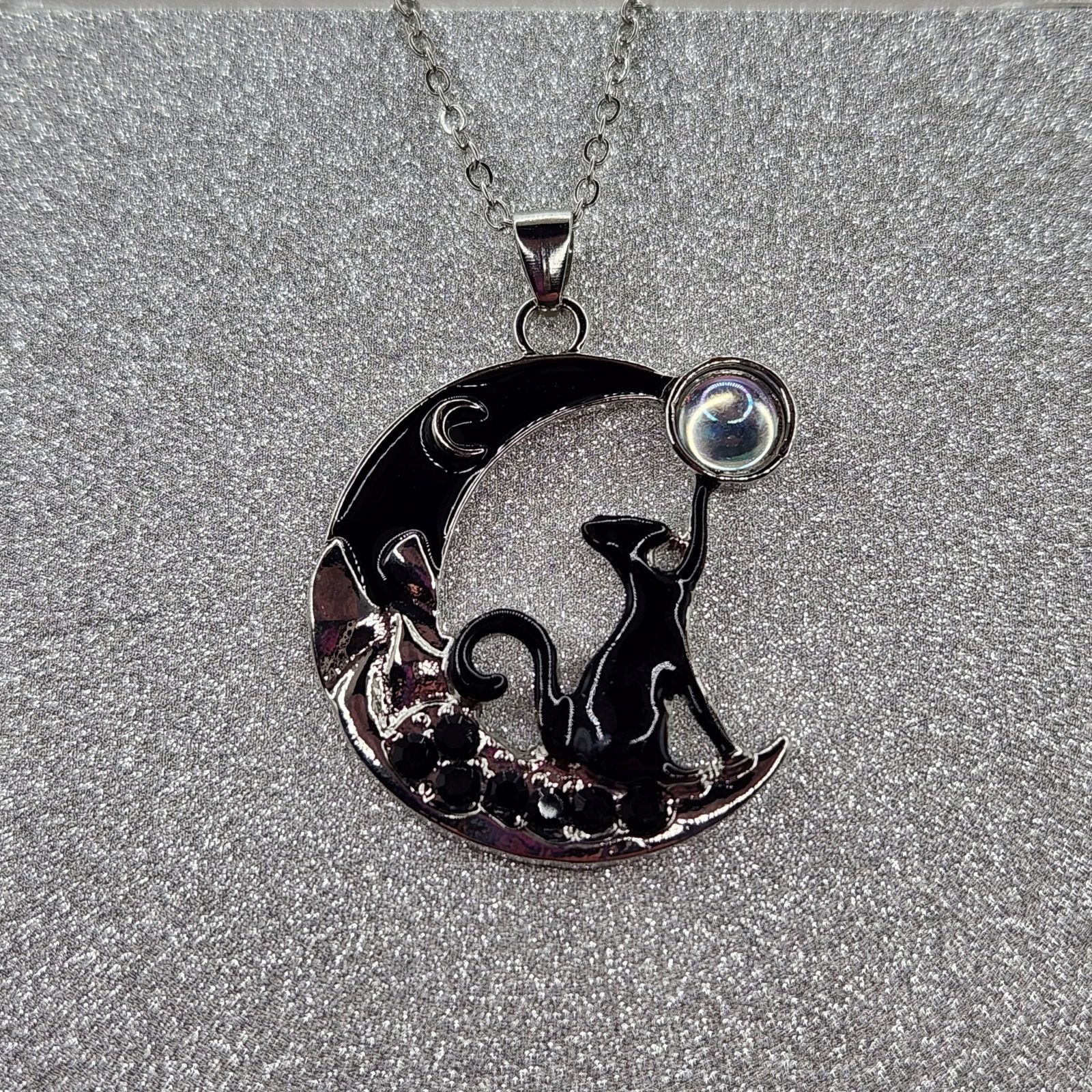 Other Black Cat on Crescent Moon Necklace with Moonstone Accent Size ONE SIZE - 9 Thumbnail