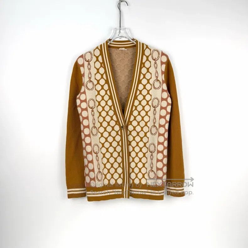 Hermes Hermes Brown wool cardigan with round patterns Size XS / US 0-2 / IT 36-38 - 3 Thumbnail