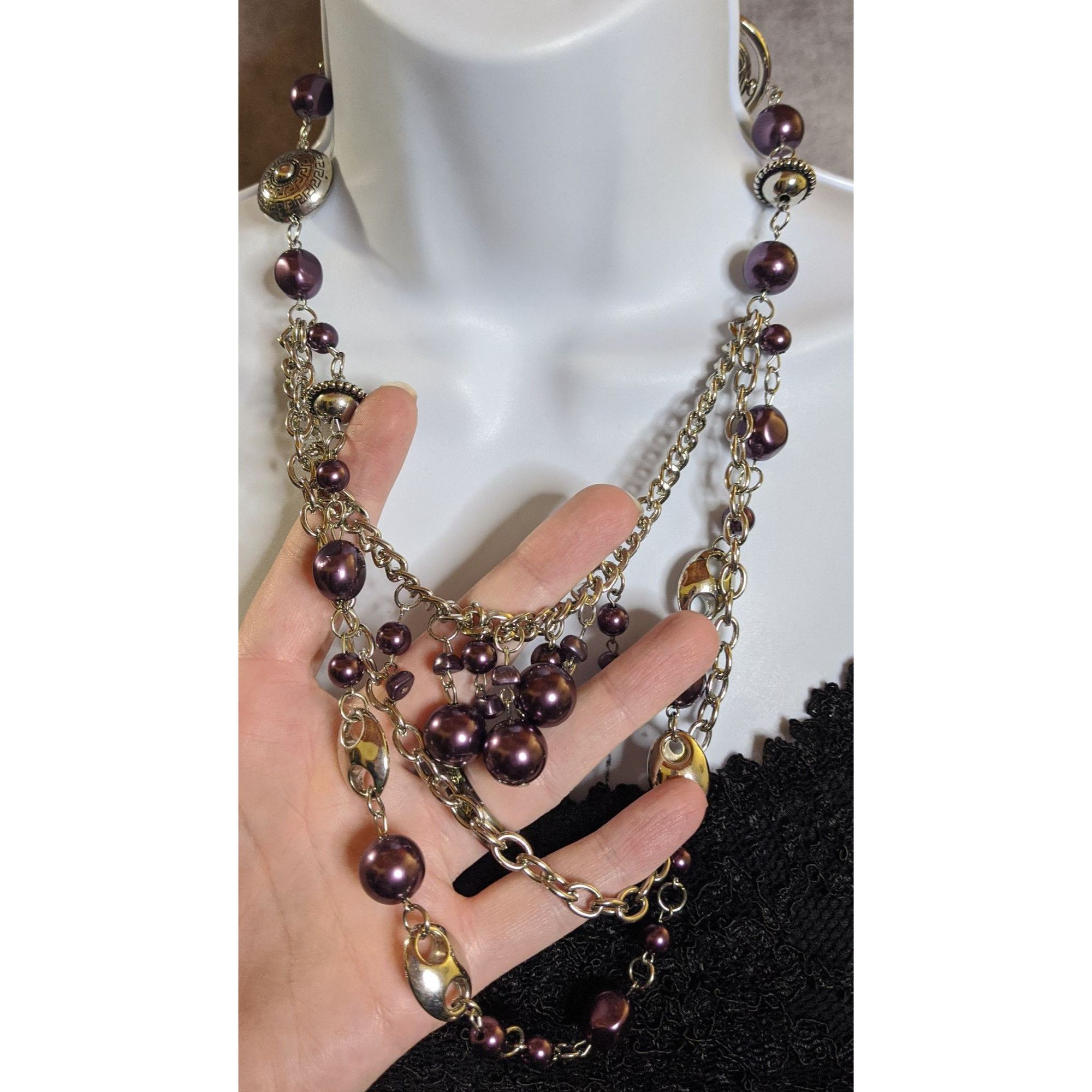 Other Bohemian Multi-Layered Purple Faux Pearl And Silver Tone Cha Size ONE SIZE - 2 Thumbnail