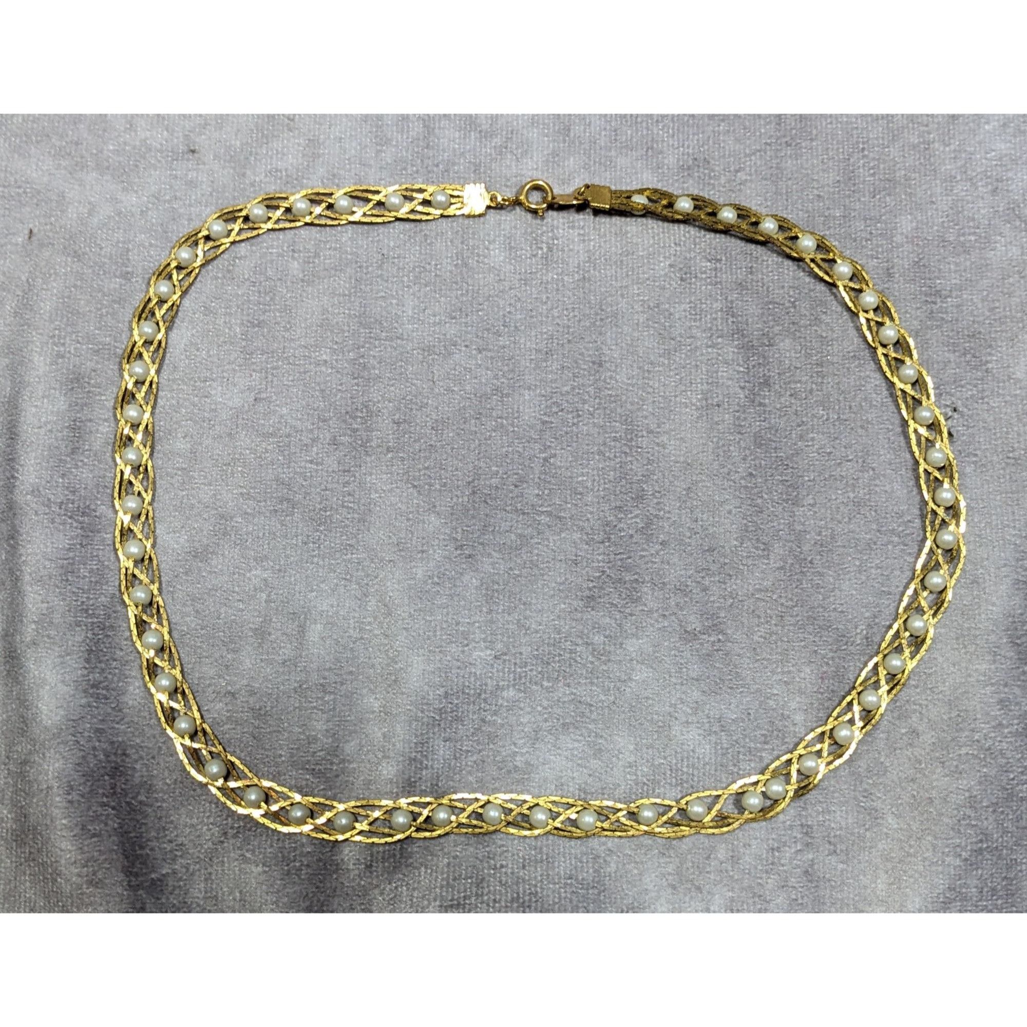 Other Vintage Avon Braided Gold Tone Faux Pearl Beaded Necklace Size ONE SIZE - 5 Thumbnail