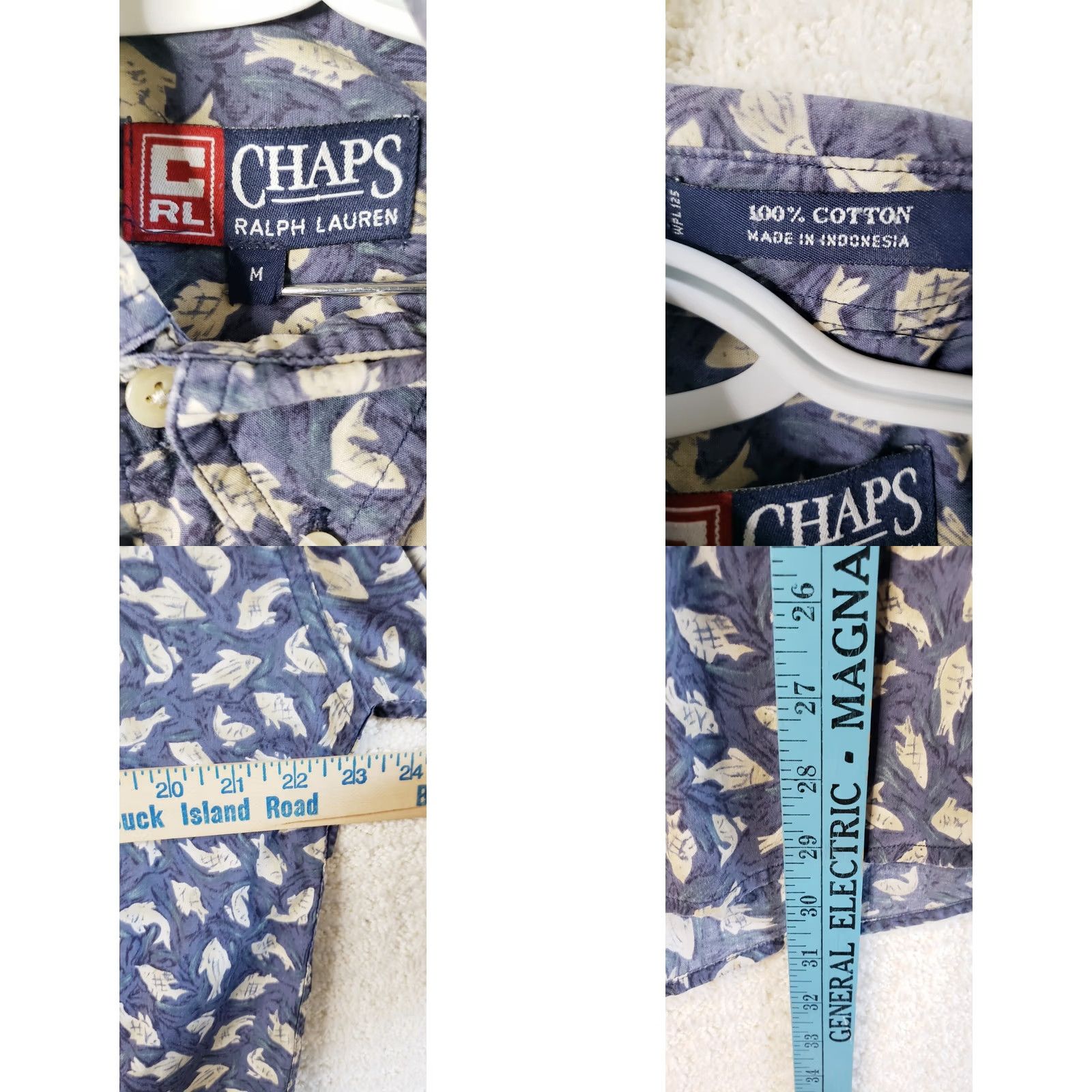 Chaps Chaps Ralph Lauren Mens M Short Sleeve Button-Down Shirt Blue with Fish Pattern, Cotton, Twill, Casual, Button-Up, Regular Fit Size US M / EU 48-50 / 2 - 8 Thumbnail