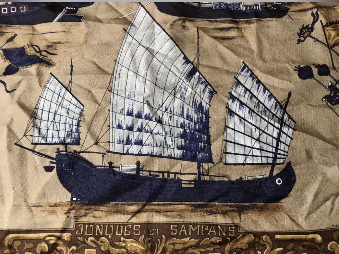 Hermes Hermes Ship Design by F. de La Pierrere Silk Scarf Size ONE SIZE - 5 Thumbnail
