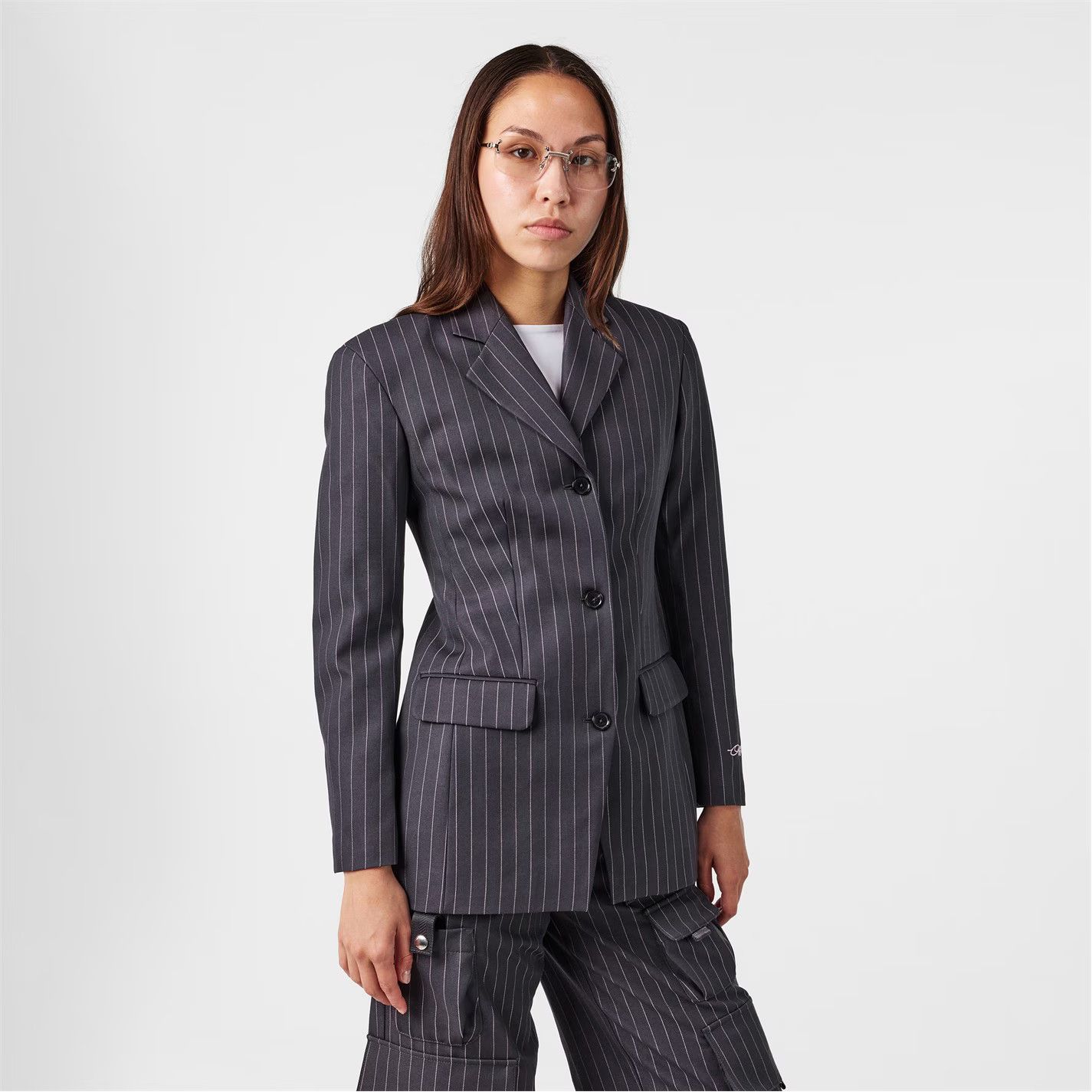 Off-White o1y1125 Striped Blazer in Gray/White Size S / US 4 / IT 40 - 3 Thumbnail