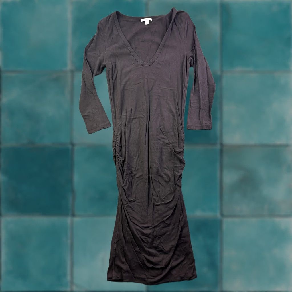 James Perse VINTAGE? No. James Perse Dress Womens 3 Purple Ruched V Neck Long Sleeve Midi Bodycon WJE6085 Size XS / US 0-2 / IT 36-38 - 1 Thumbnail