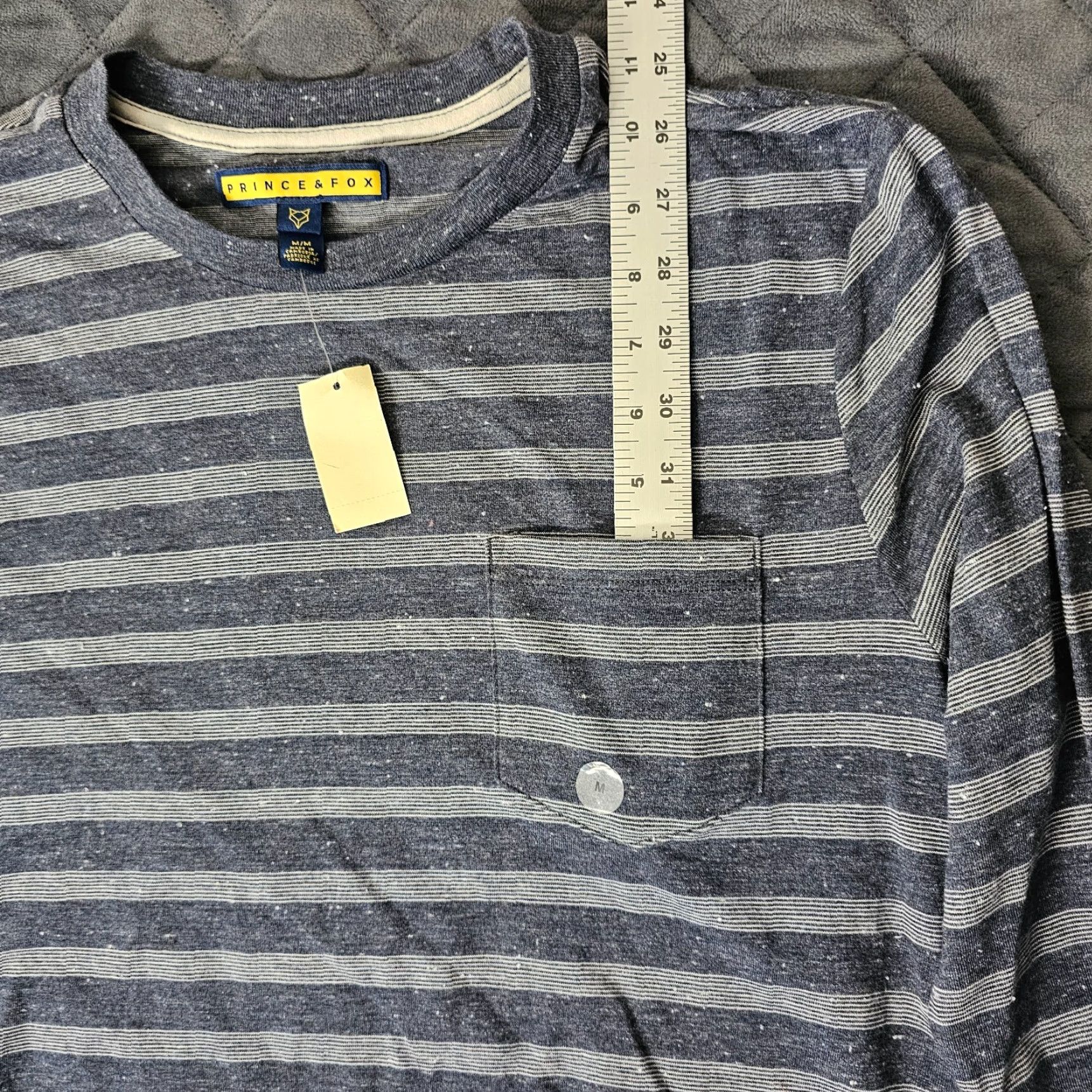 Prince VINTAGE Prince & Fox Shirt Blue Stripe Long Sleeve Crew Neck Cotton Pocket Men Medium Adults Blue Stripe All Seasons 90s? Size US M / EU 48-50 / 2 - 4 Thumbnail