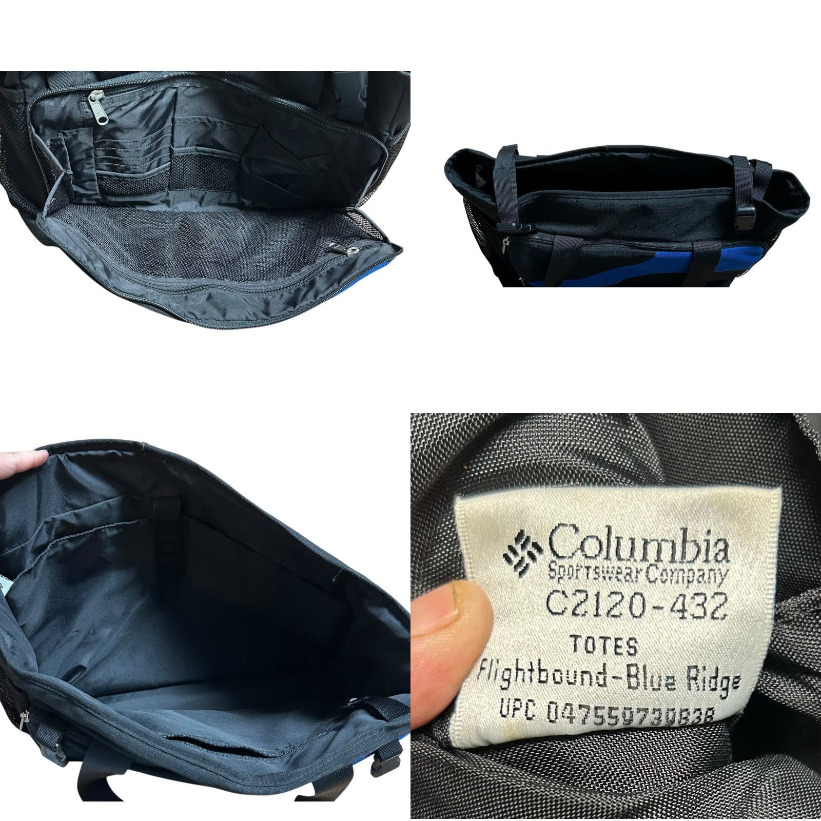 Vintage Columbia Black & Blue Tote Bag Shoulder Outdoors School Weekend Bag Padded Ladies Large Blue Black Size ONE SIZE - 9 Thumbnail