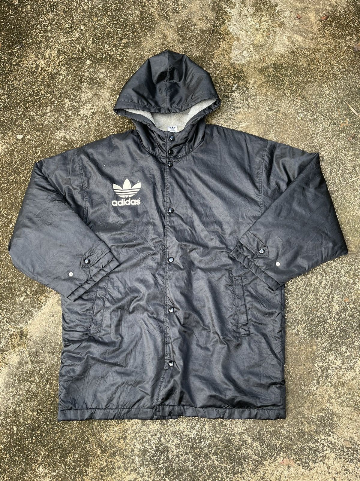 Adidas Vintage Adidas Trefoil Hooded Coach Jacket (Fleece-Lined) Size US L / EU 52-54 / 3 - 9 Thumbnail