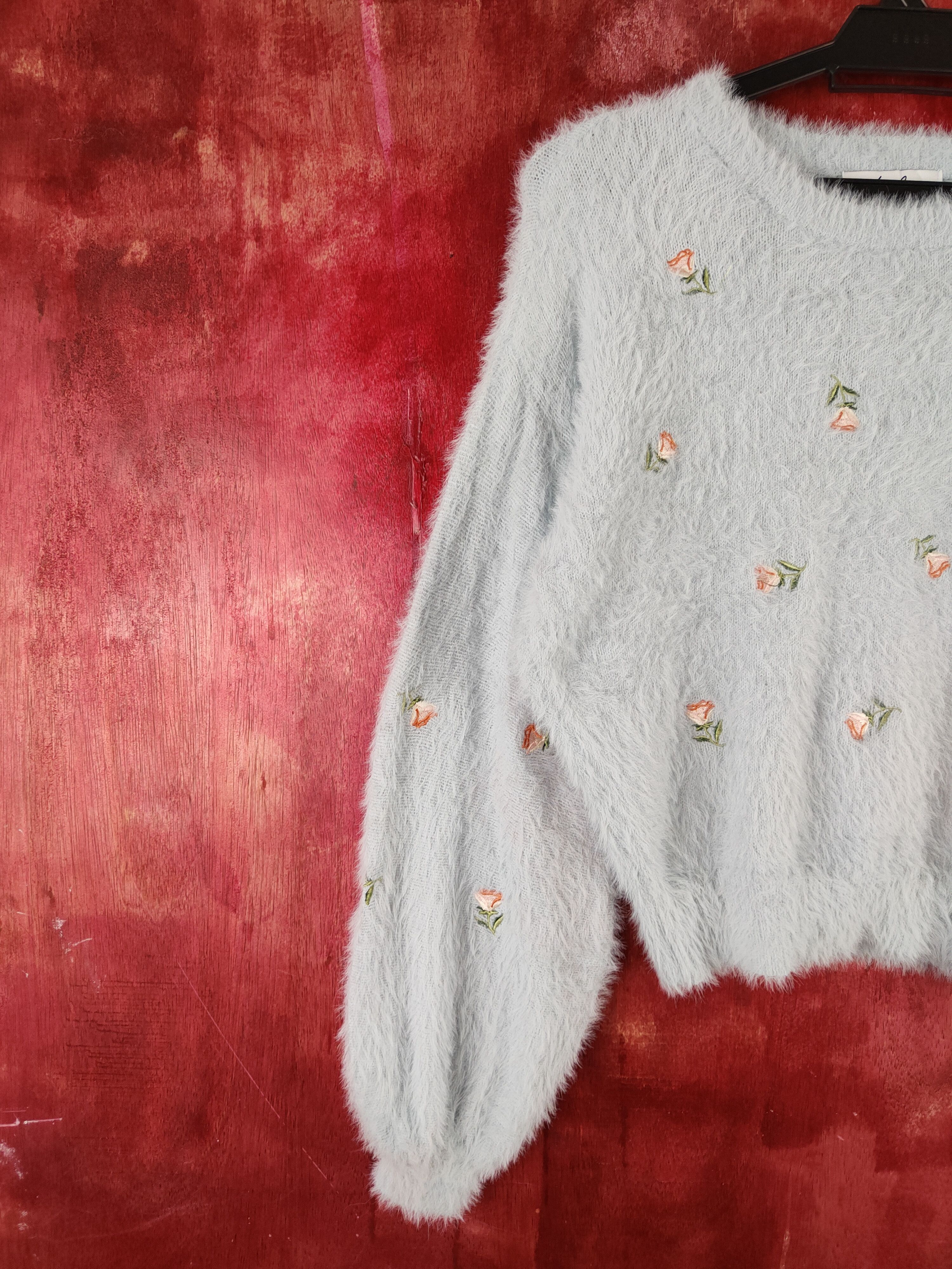 Japanese Brand × Vintage Dazzlin Blue Flowers Fur Mohair Knitwear Size M / US 6-8 / IT 42-44 - 4 Thumbnail