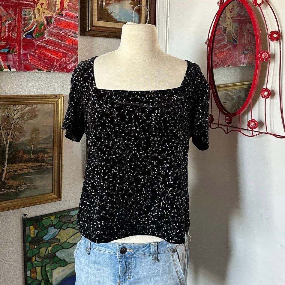 Other ronnie nicole black velvet silver floral short sleeve top Size M / US 6-8 / IT 42-44 - 1 Thumbnail