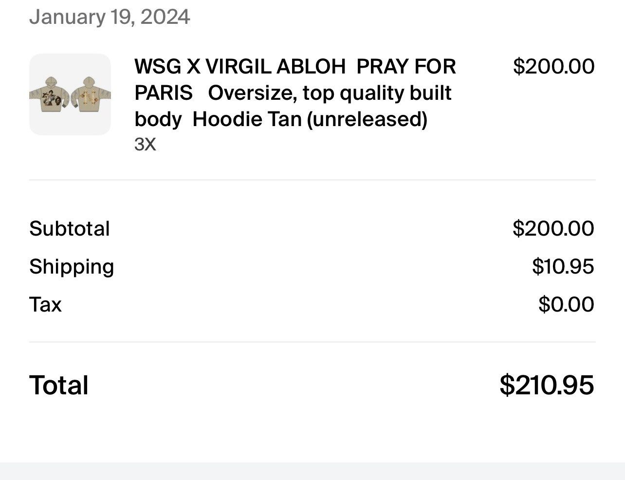 Other 3X SUPER RARE VIRGIL ABLOH DESIGNED. PRAY FOR PARIS HOODIE Size US XXL / EU 58 / 5 - 6 Thumbnail