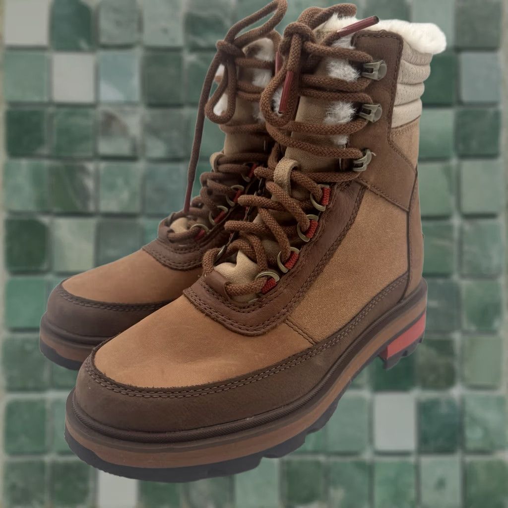 SOREL Sorel Lennox Leather/Faux Fur Trim Lace-Up Boot Velvet Tan/Warp Red Womens US 6/EU 39 M Waterproof Fall Winter Casual Boots Size US 6 / IT 36 - 1 Thumbnail