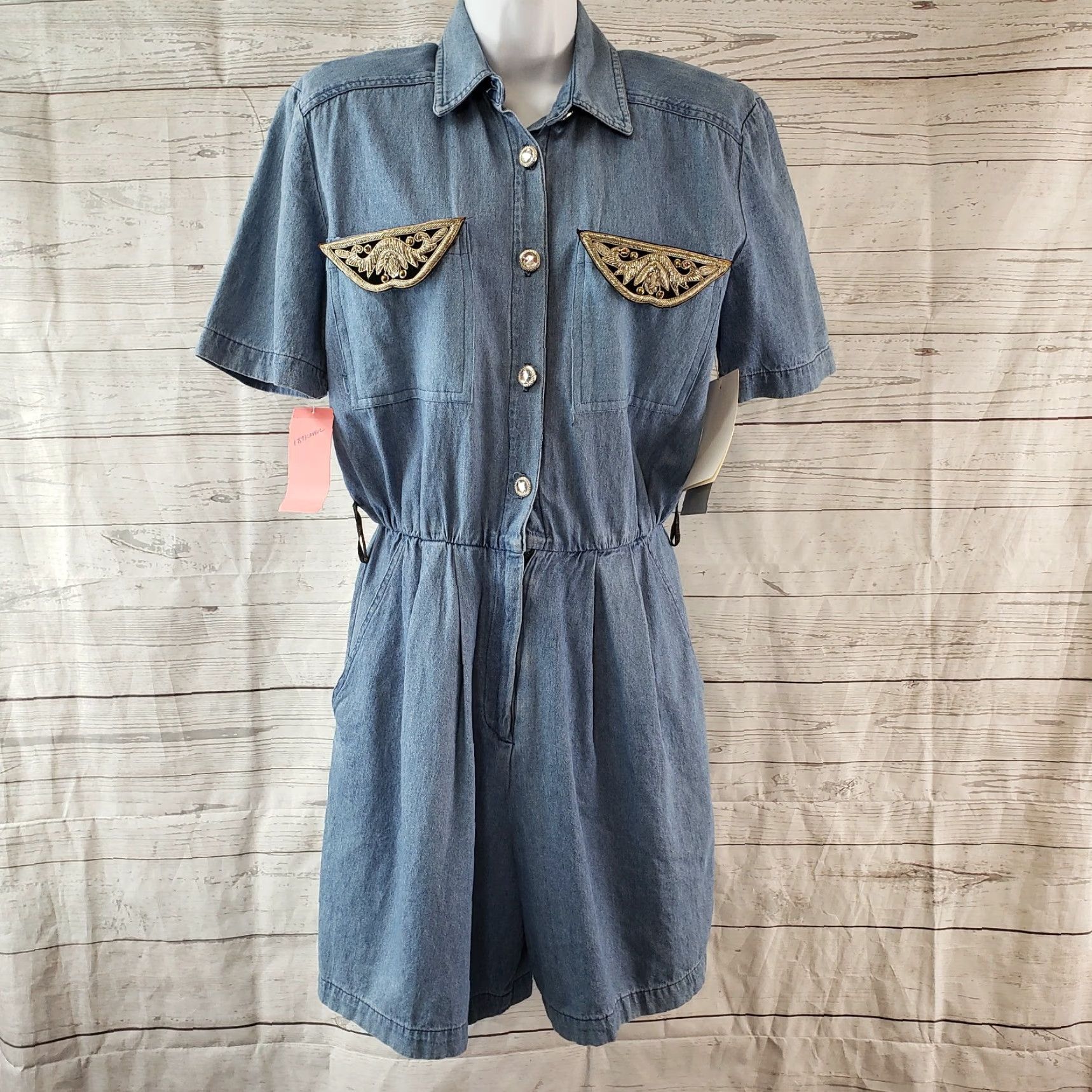 Vintage PG Collections by Ginger Bort Womens Romper Sz 6 Blue Short Sleeve Jumpsuit 100% cotton Casual Birthday Womens Size 28" / US 6 / IT 42 - 2 Thumbnail