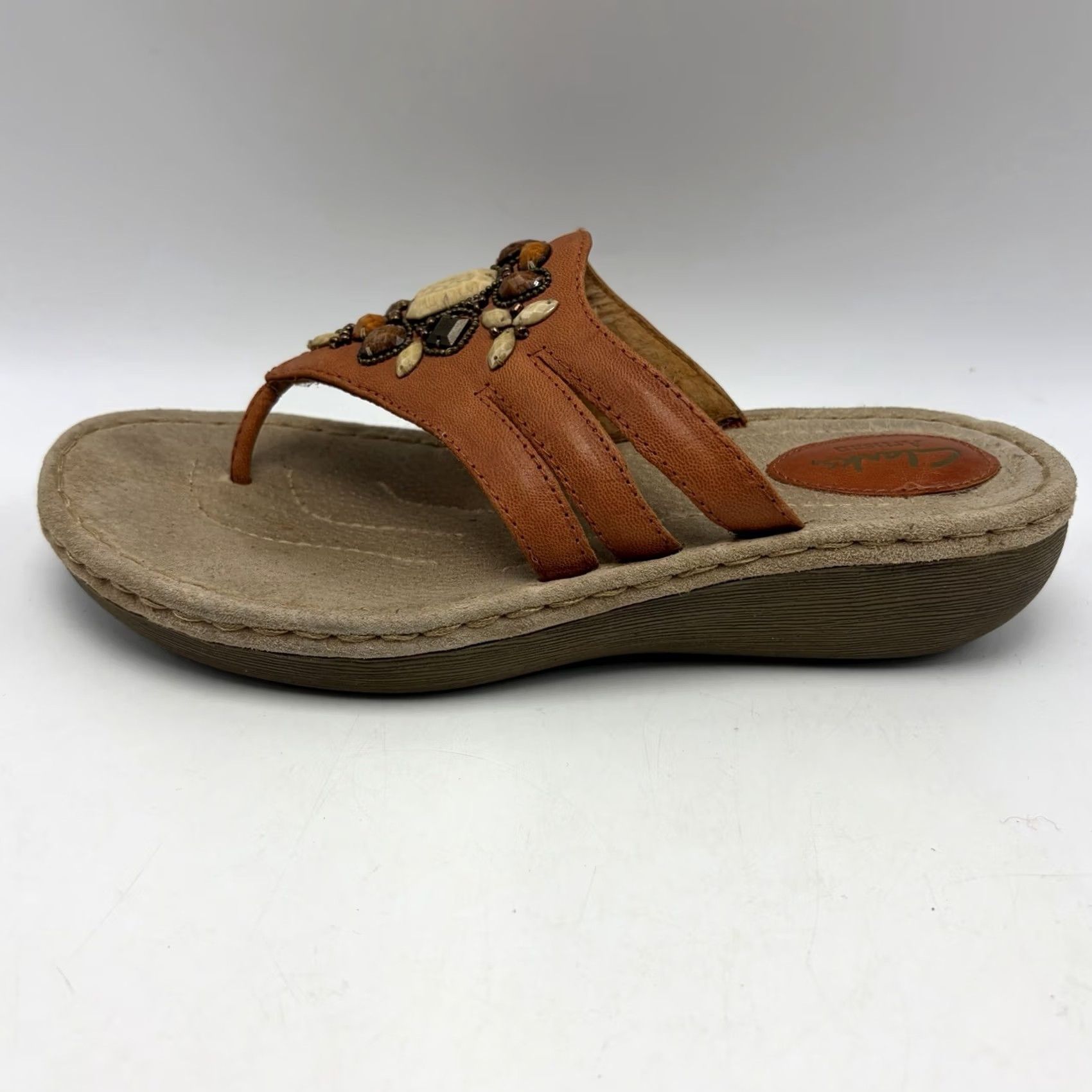 Clarks Clarks Artisan Sandals Womens 8 M Orange Leather Beaded Boho Thong Read Size US 7 / IT 37 - 5 Thumbnail