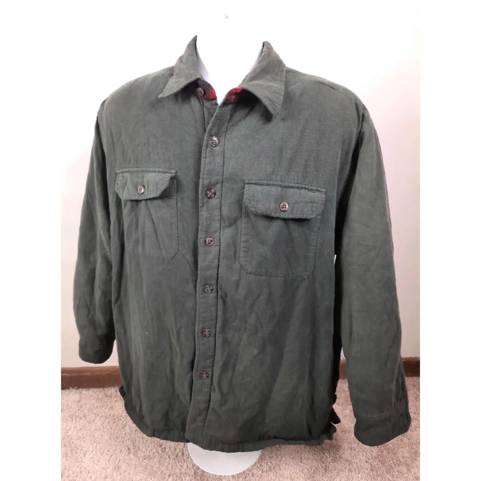 Vintage VINTAGE canyon Creek Mens Insulated fleece lined flannel jacket coat Large Green plaid Button Front overcoat Shirt Jacket Size US L / EU 52-54 / 3 - 3 Thumbnail