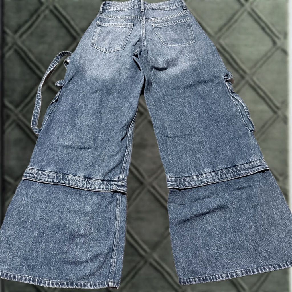 Bershka Bershka Jeans Women Blue Mid Cargo Flared Relaxed Baggy Y2K 00 Vintage City 90s Bohemian Logo Size 24" / US 00 / IT 34 - 1 Thumbnail