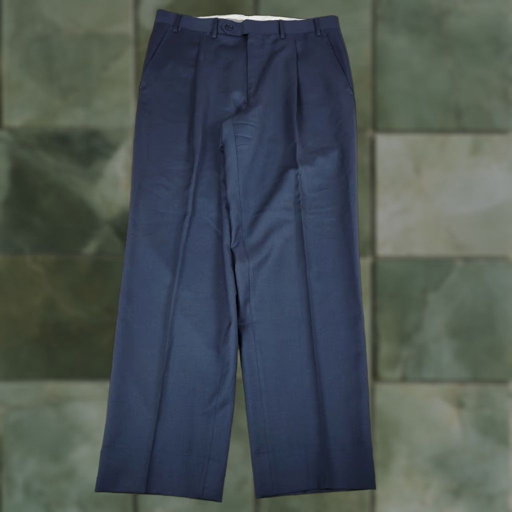 Canali Wool Pants Mens 32x30 Blue Navy Flat Front Dress Pants Slacks Italy Vintage No