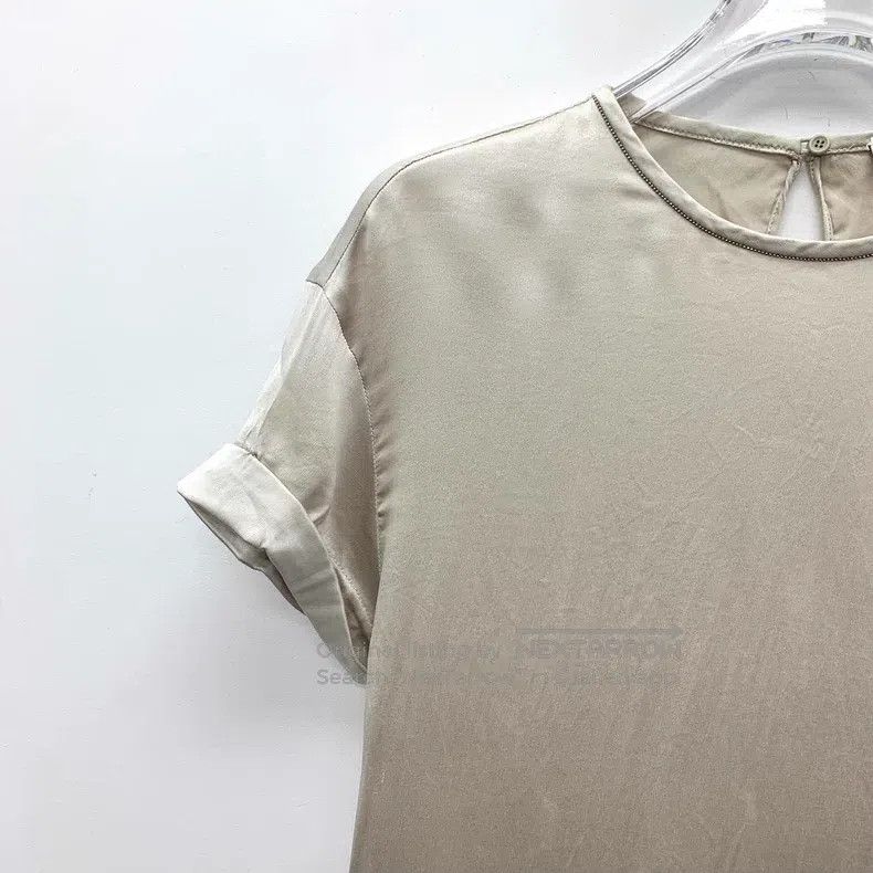 Brunello Cucinelli Brunello Cucinelli Champagne Beaded Round Neck Silk Short Size XS / US 0-2 / IT 36-38 - 3 Thumbnail